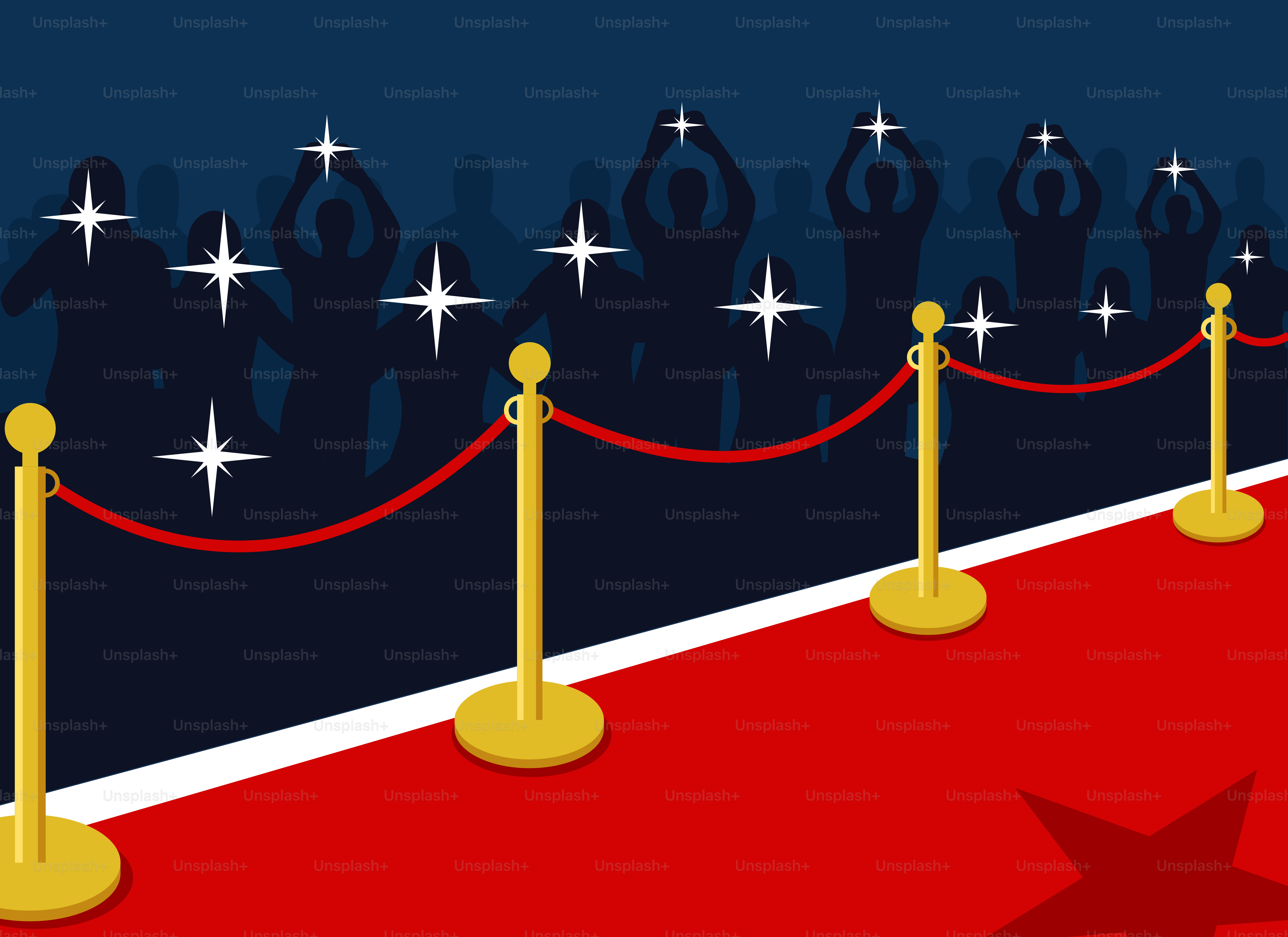 A red carpet with a line of stancers and stars