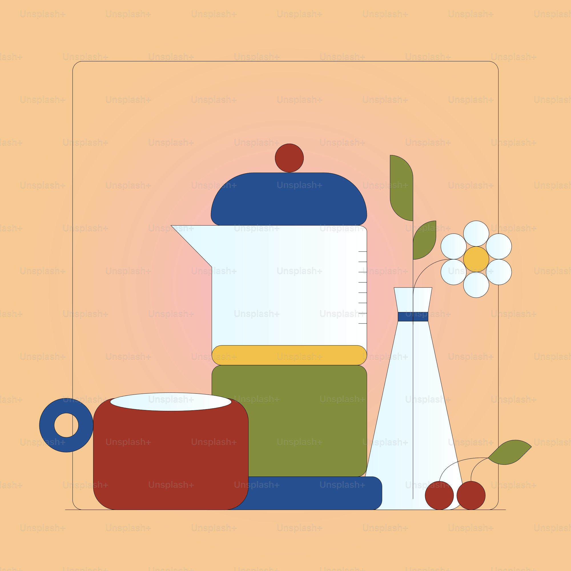 A picture of a blender and a vase with flowers