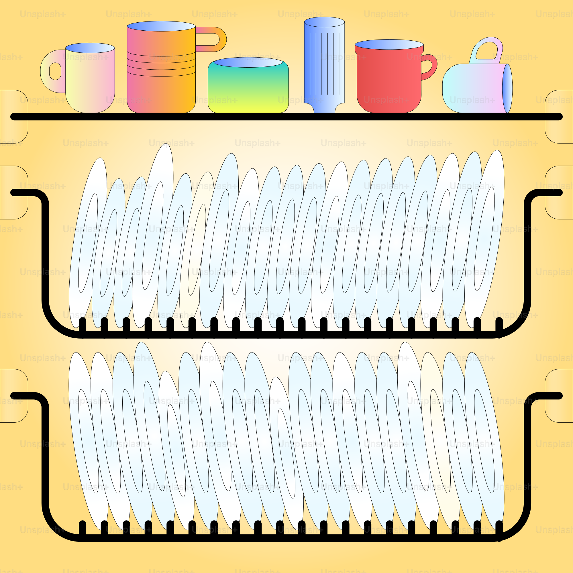A rack with plates and cups on it