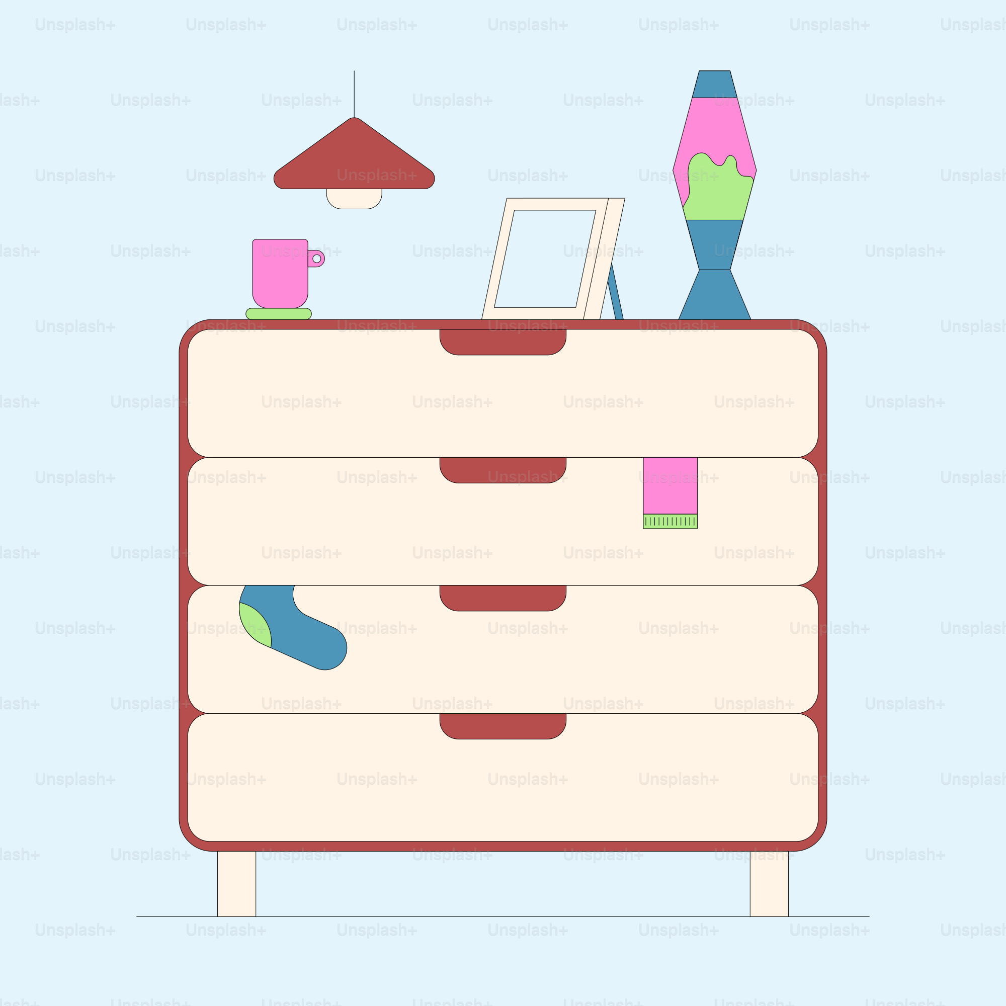 A picture of a dresser with a lot of things on top of it