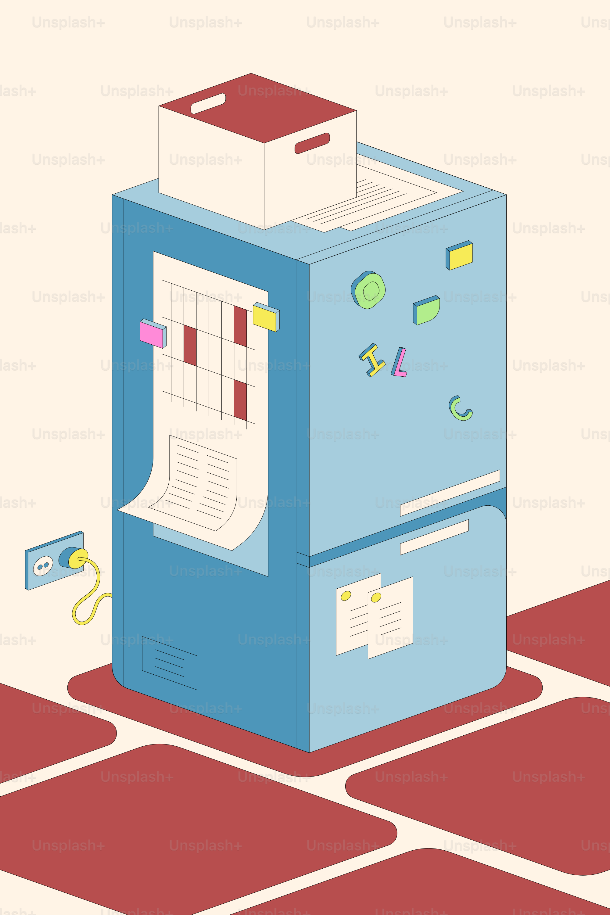 A blue refrigerator sitting on top of a tiled floor