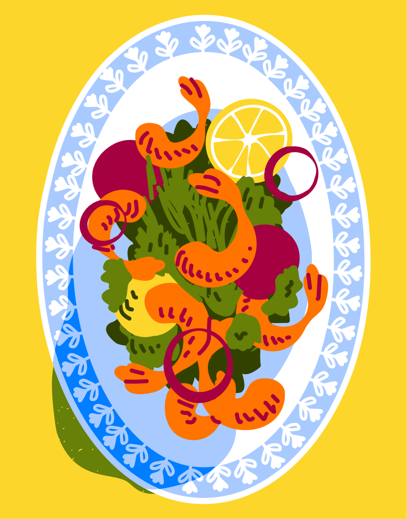 Un'immagine di un piatto di cibo su sfondo giallo