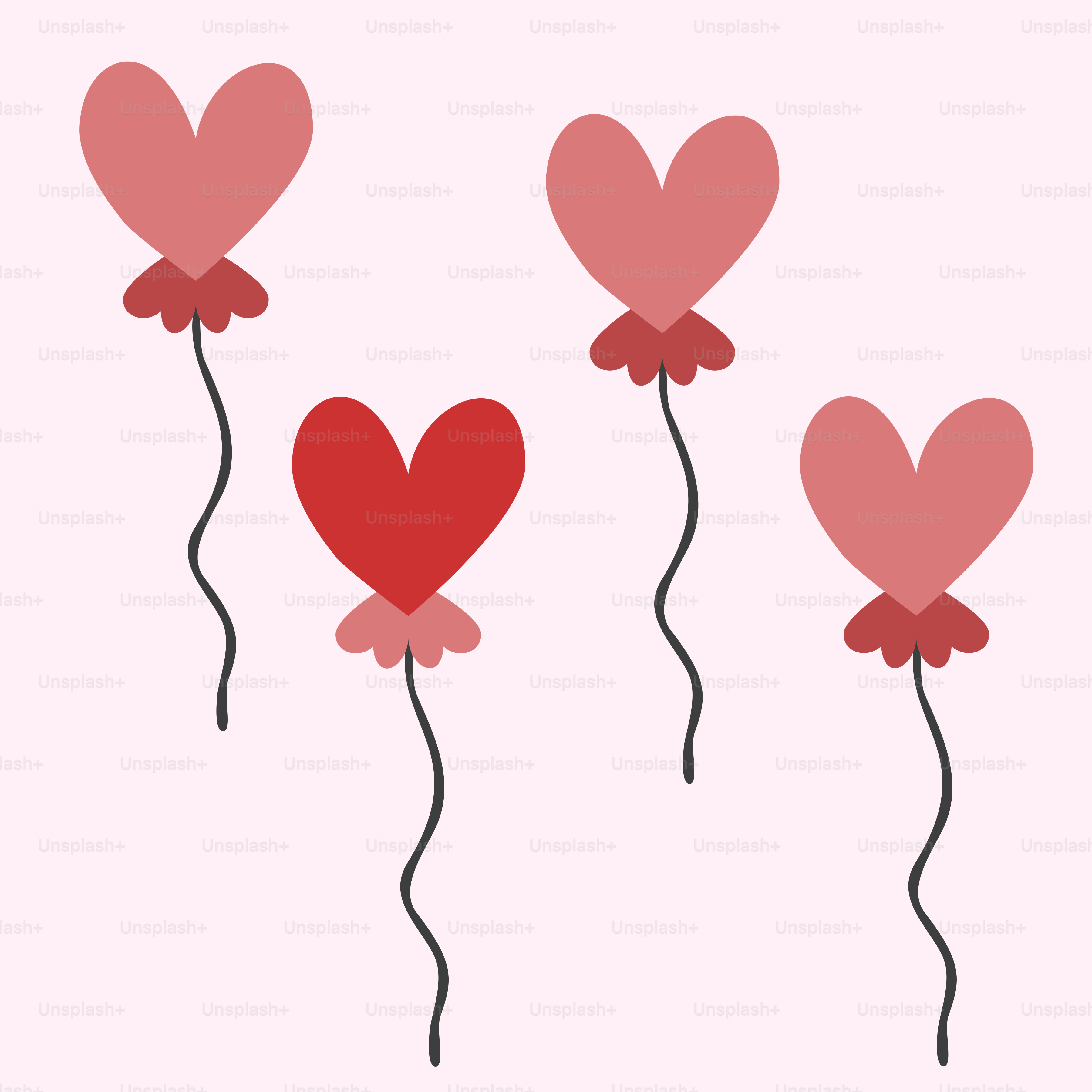 Un montón de globos de corazón flotando en el aire