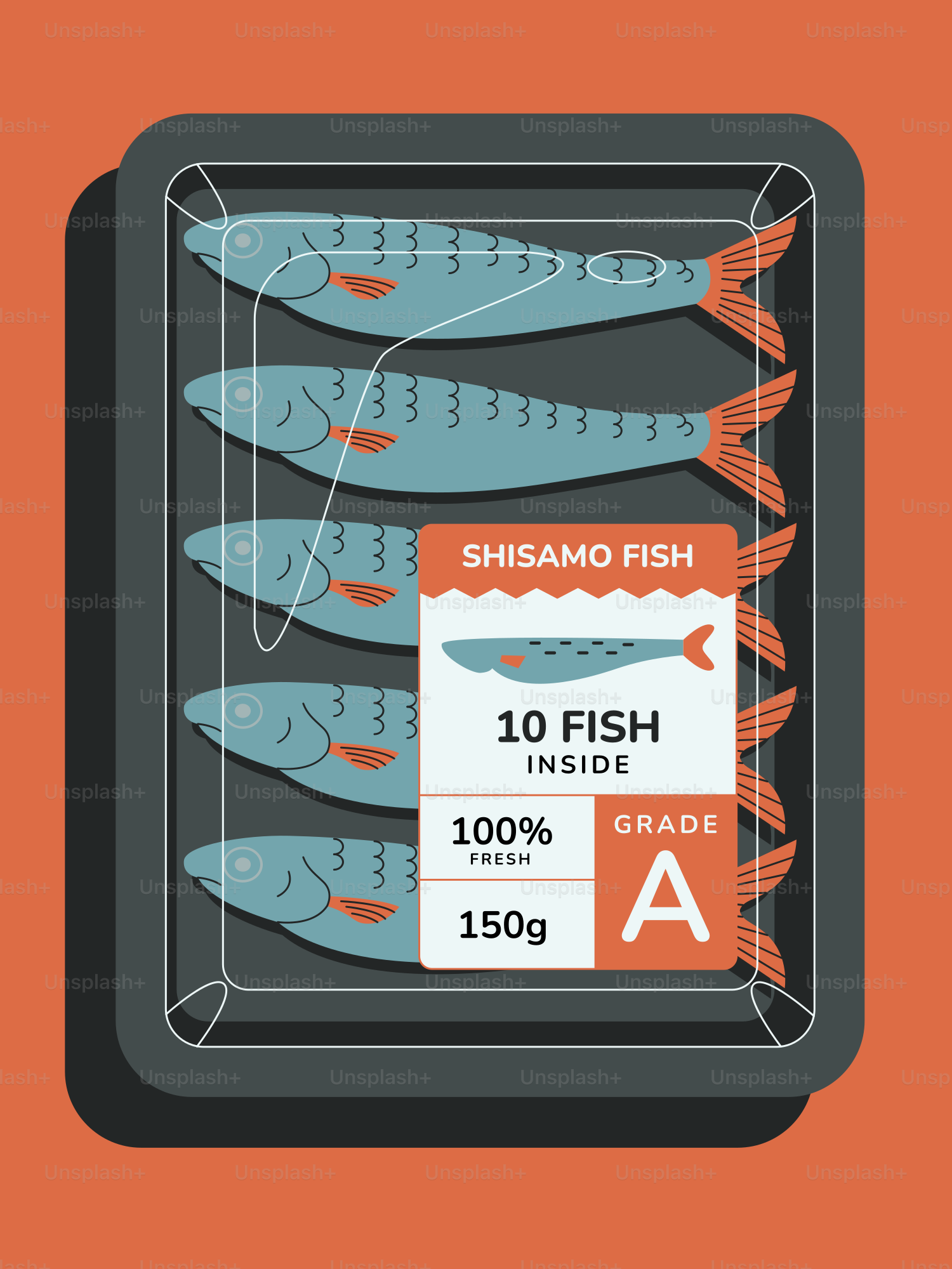 A box of fish on an orange background
