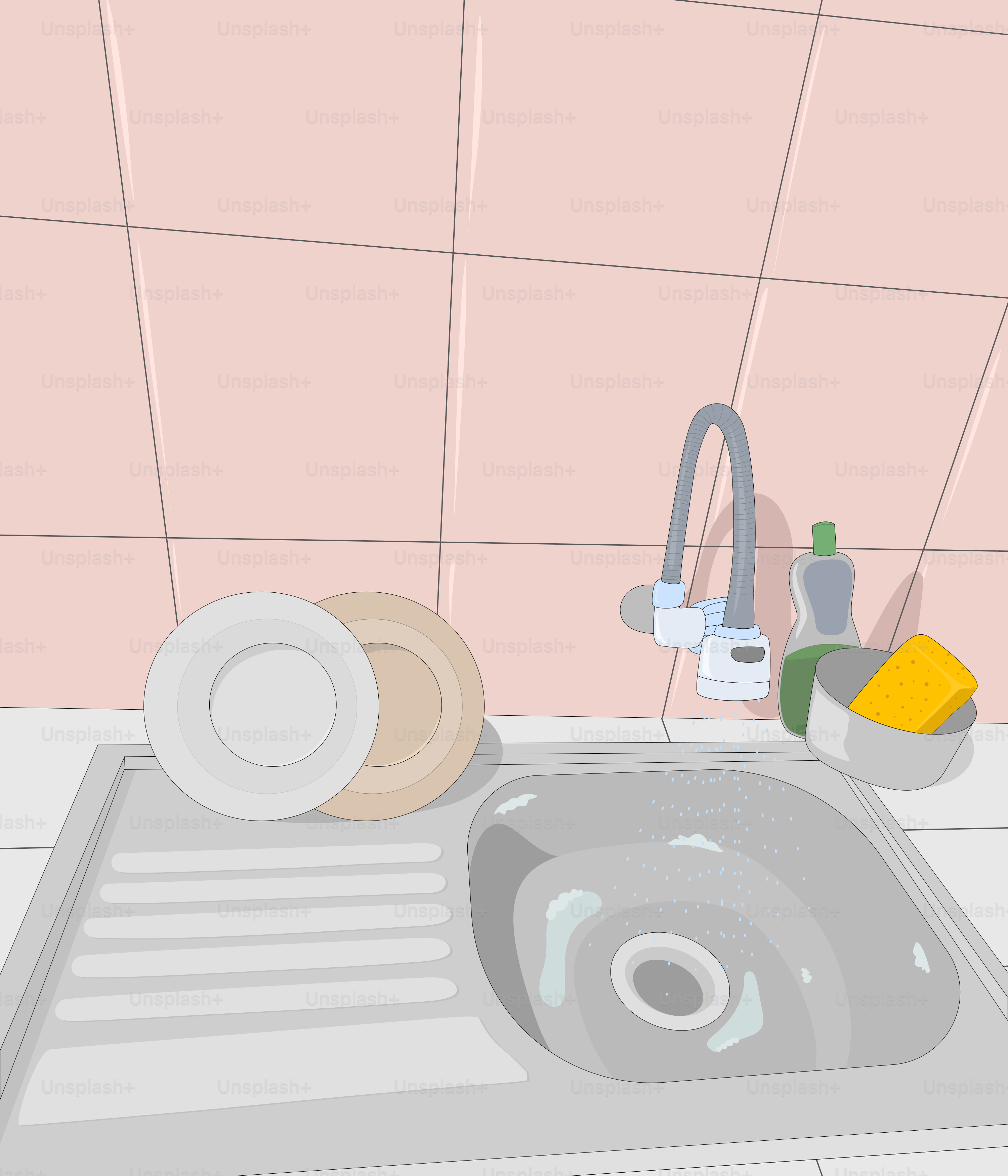 Uma pia de cozinha com uma máquina de lavar louça suja ao lado