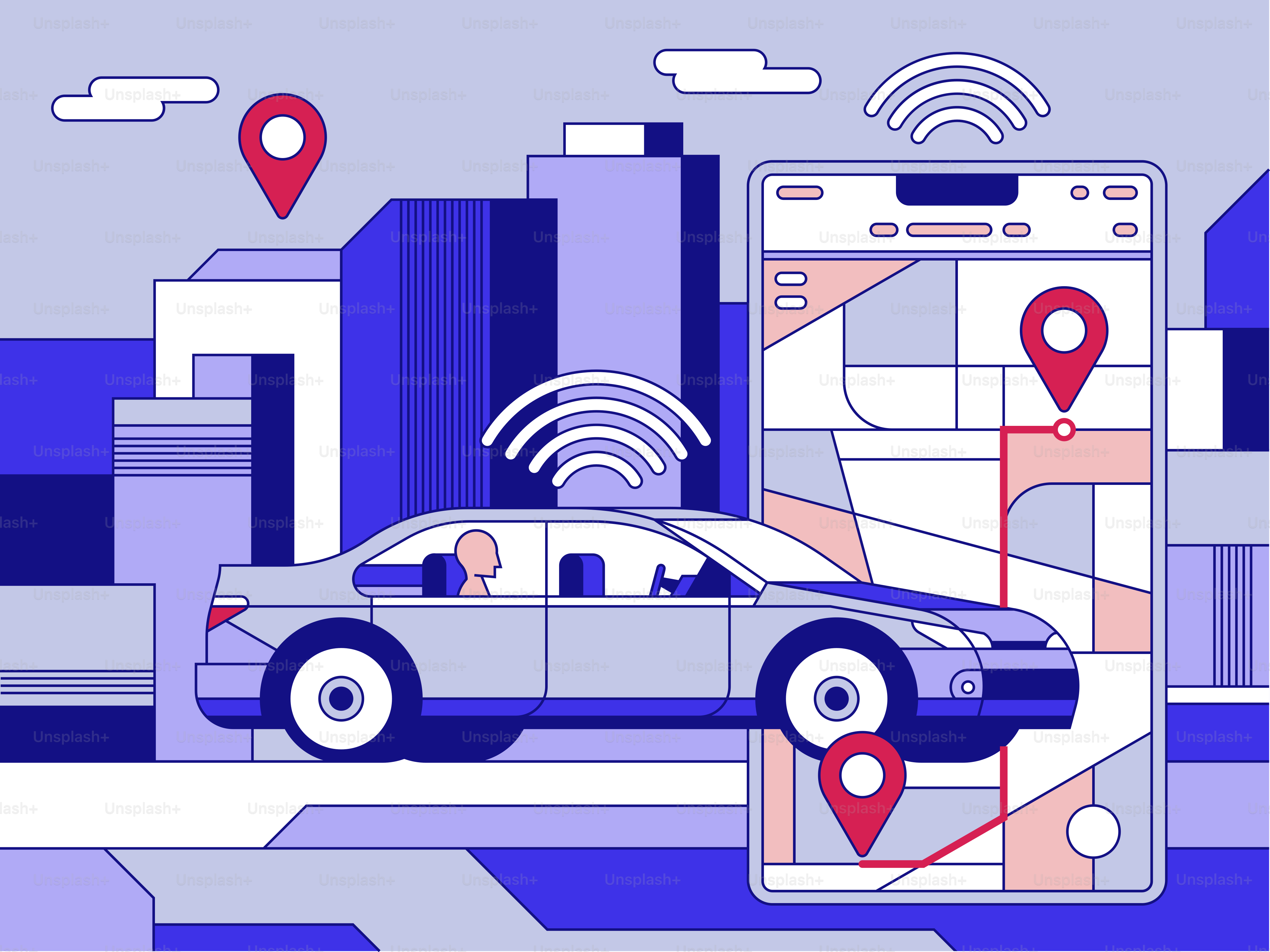 Ein Auto, das neben einem Handy eine Straße entlangfährt