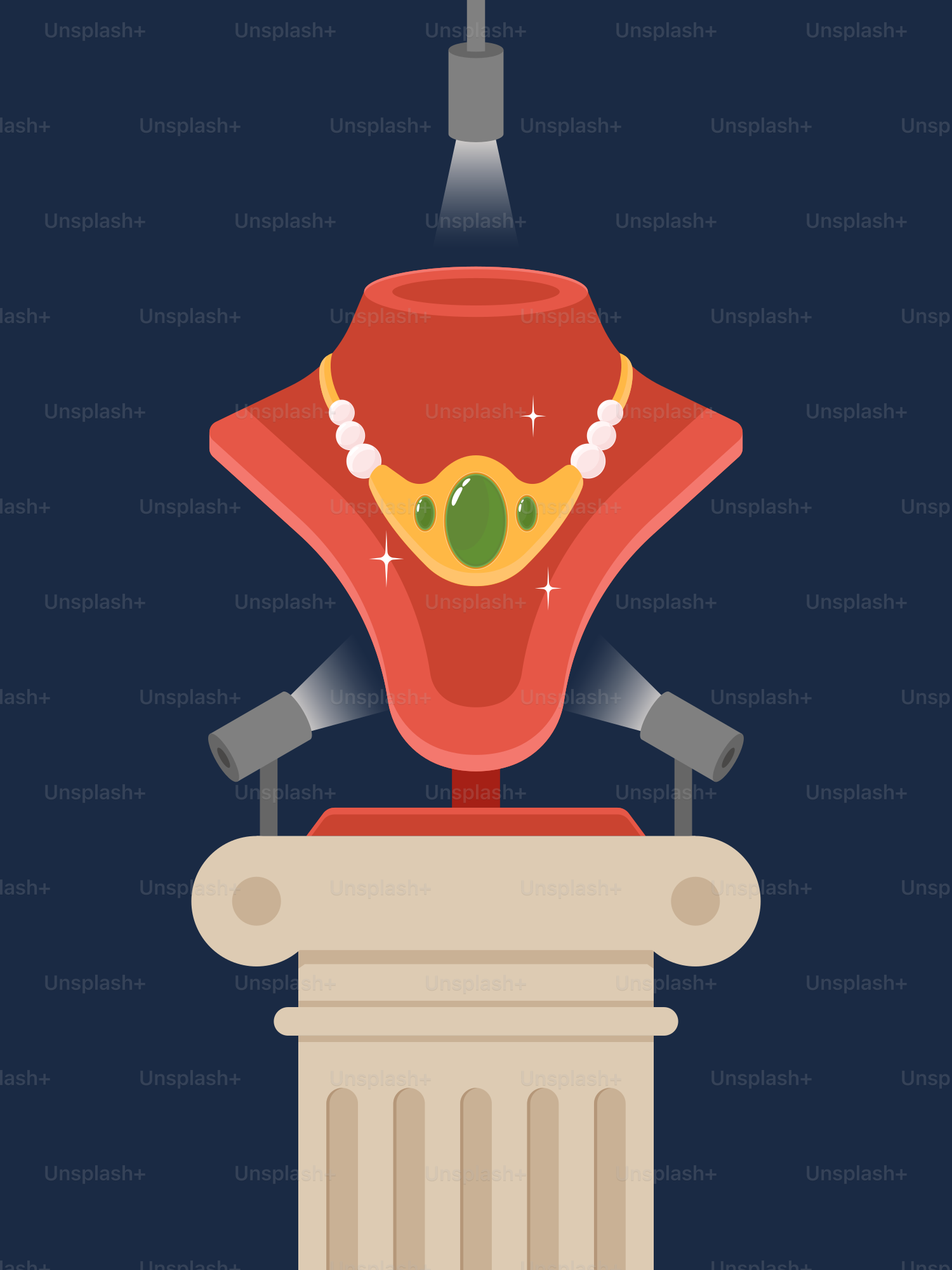 An illustration of a necklace on top of a pedestal