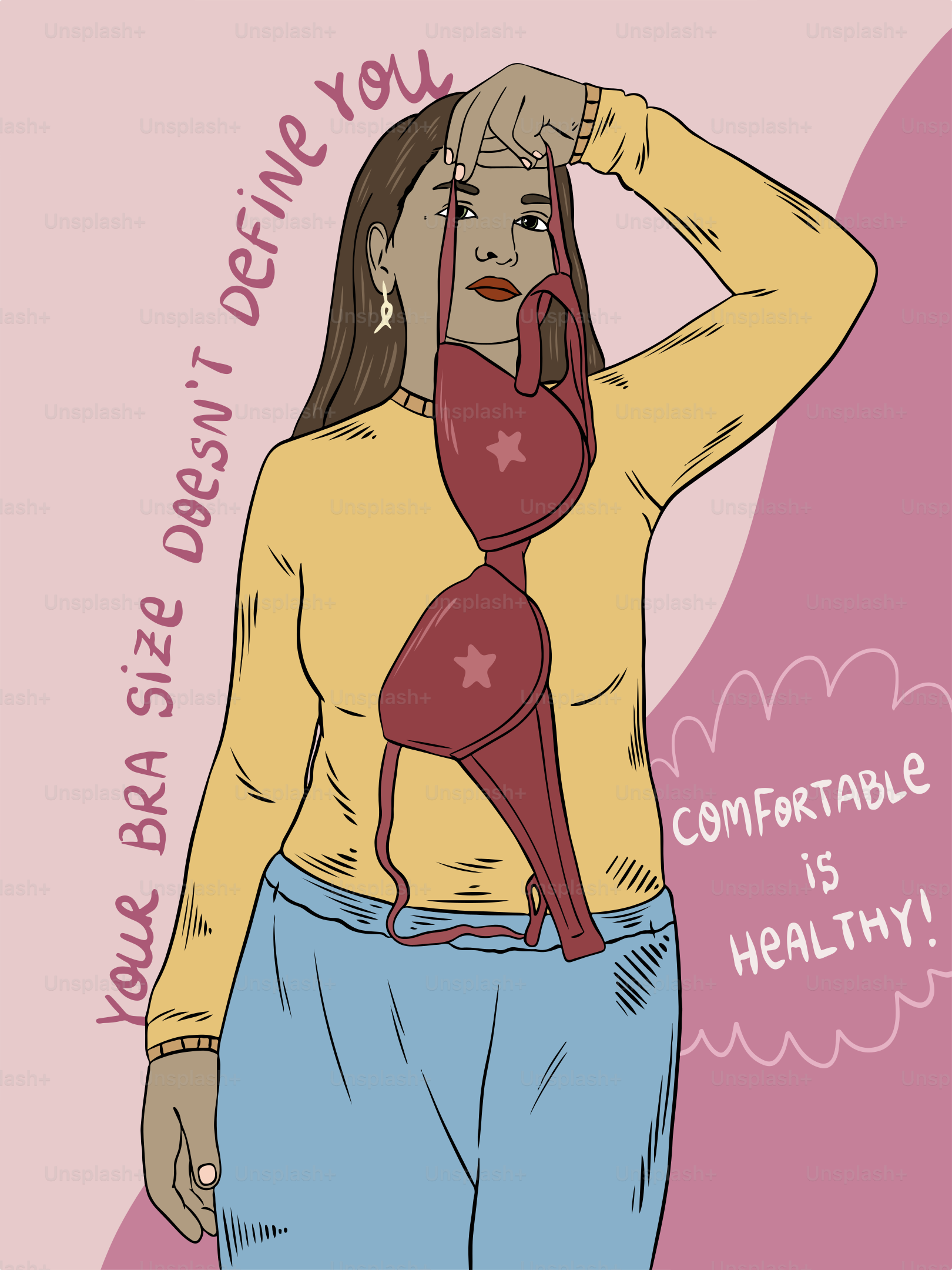 Un dibujo de una mujer con sujetador