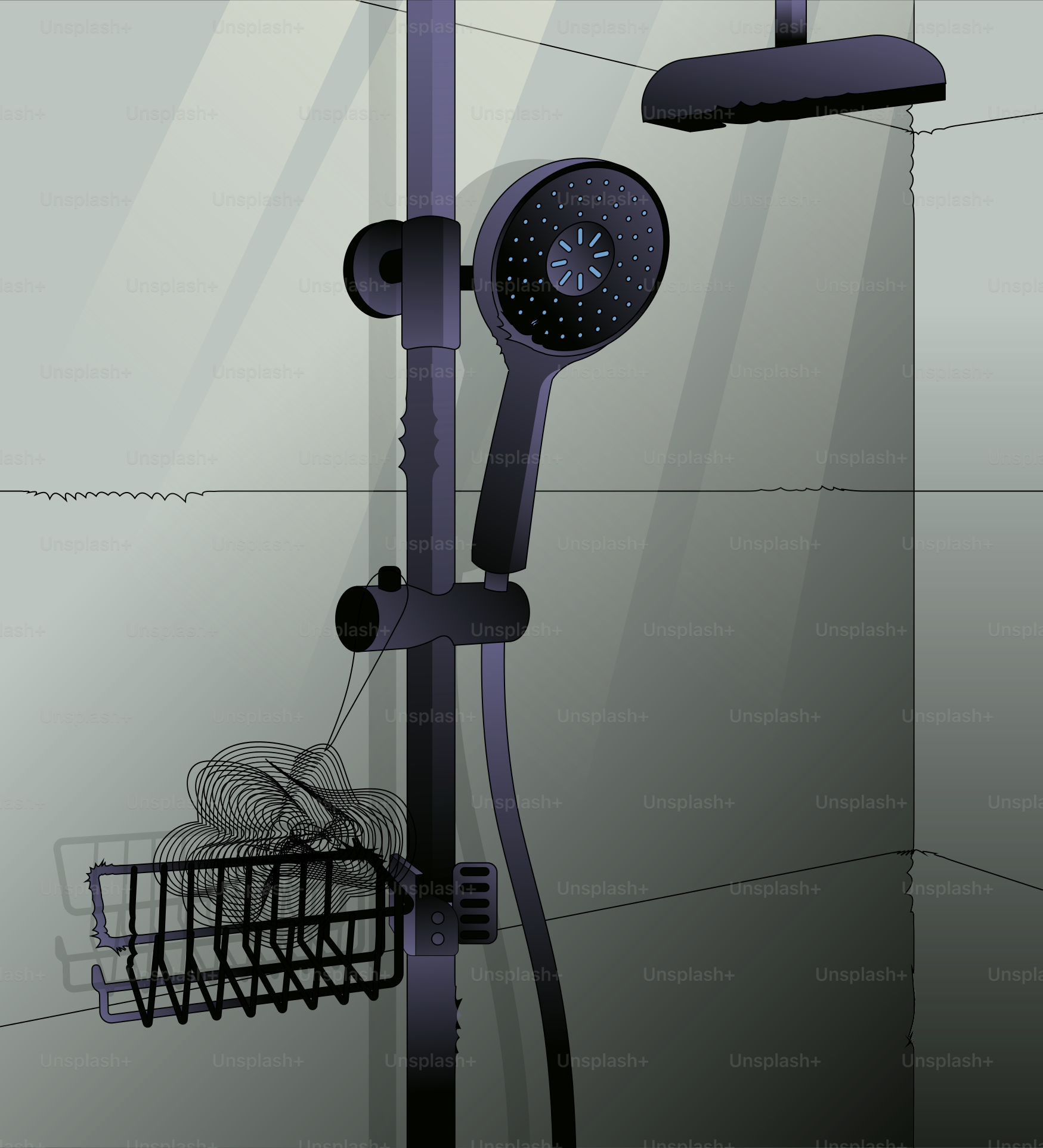 A shower with a hand held shower head