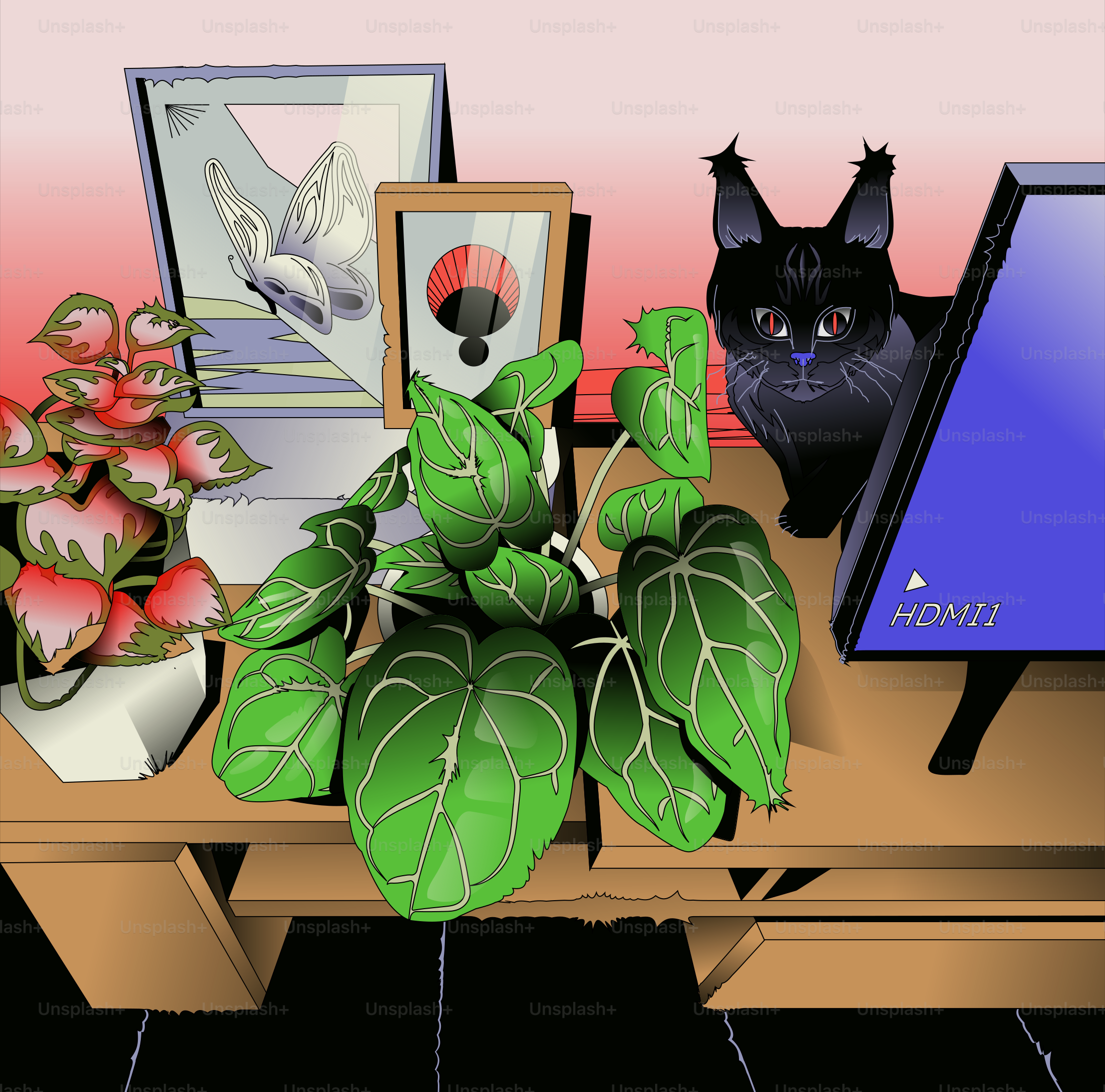 A computer desk with a laptop and a cat on it