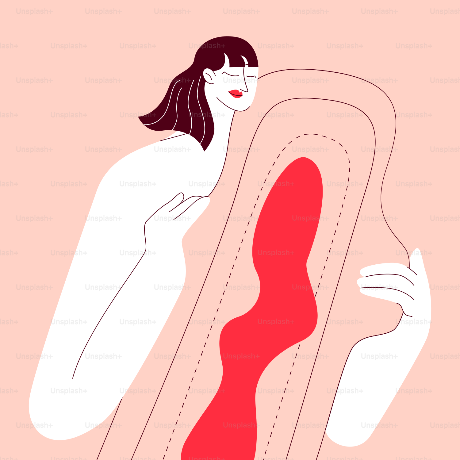 A woman in a red dress is holding a red object