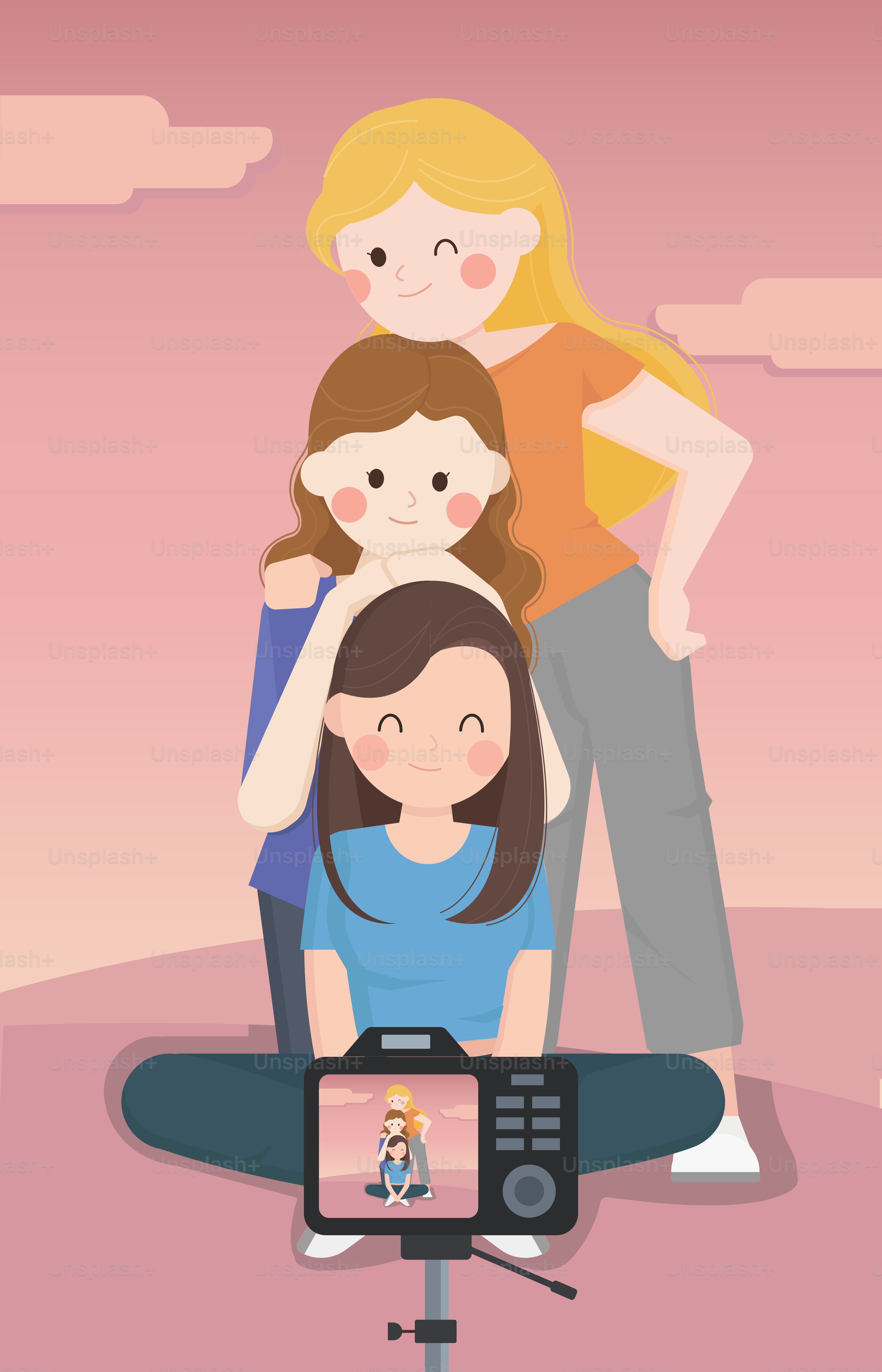 Une femme prenant une photo d’une famille