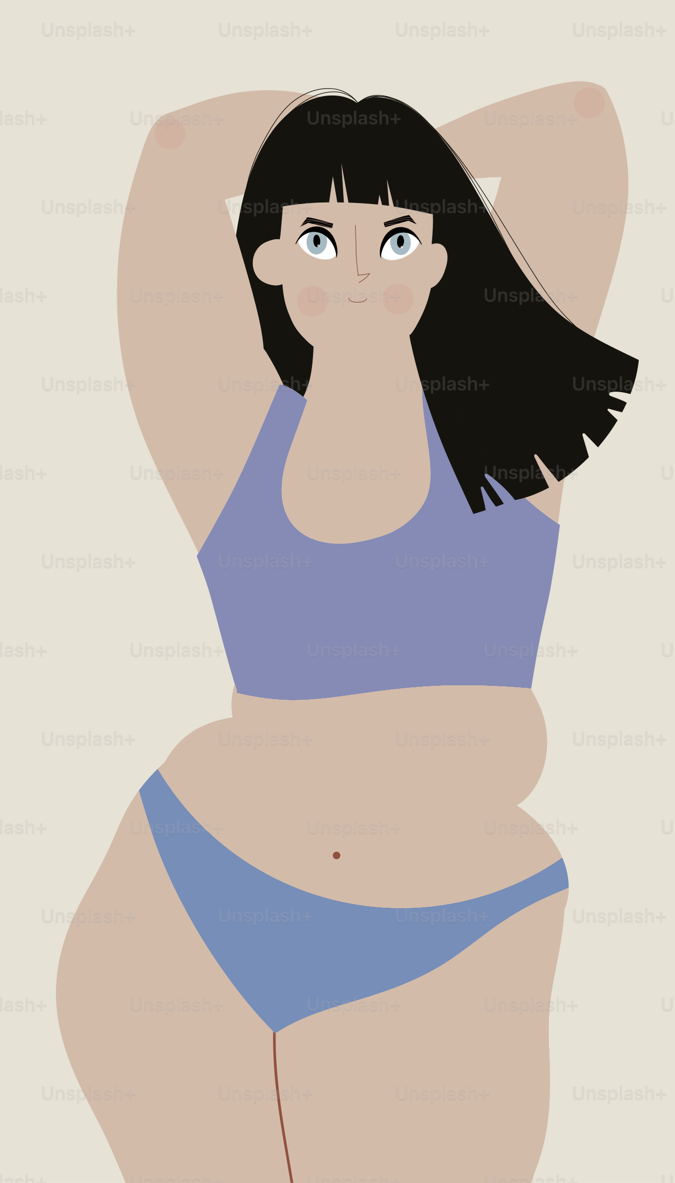 A woman in a blue top and blue shorts