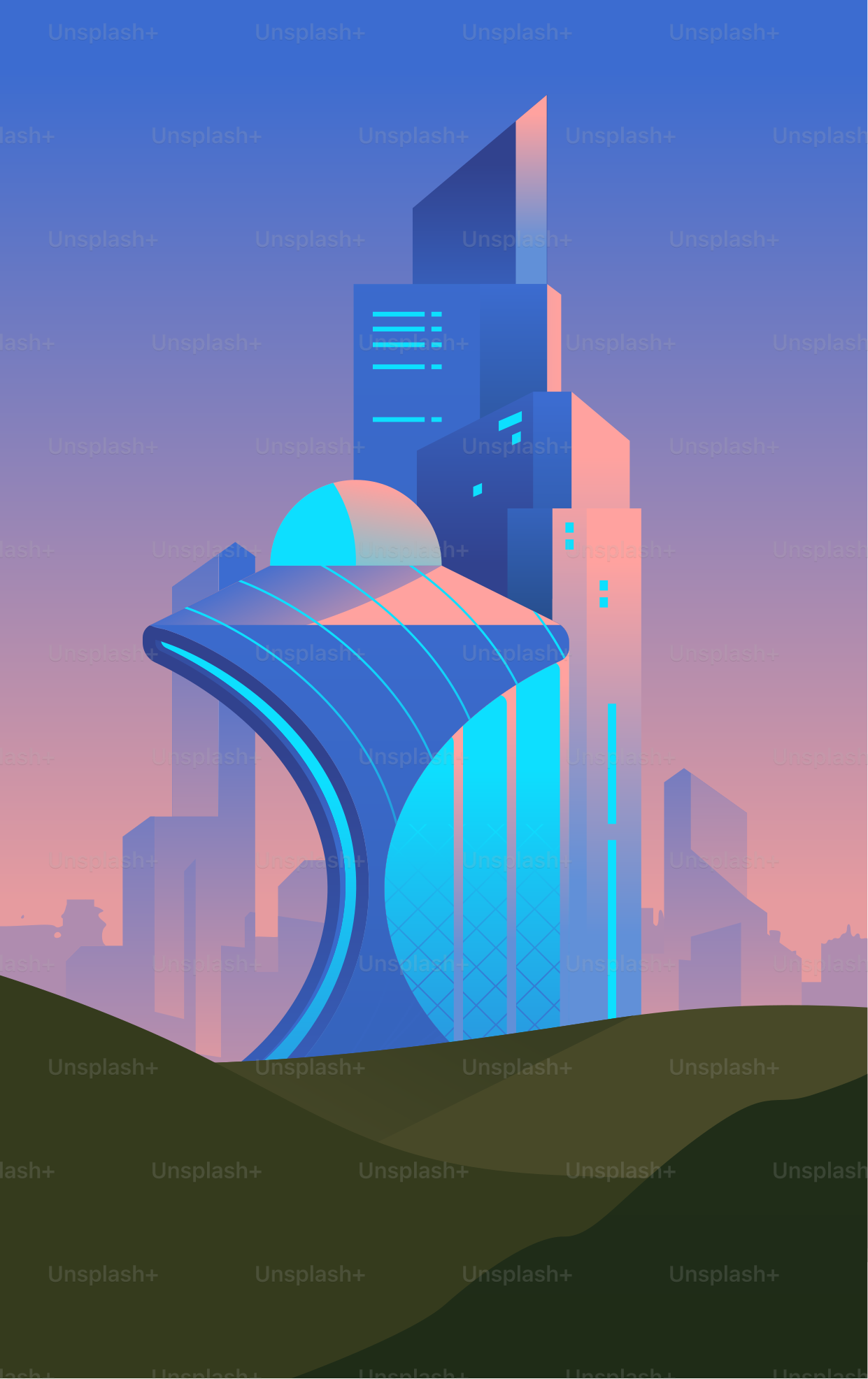 Une affiche d’une ville futuriste aux grands immeubles