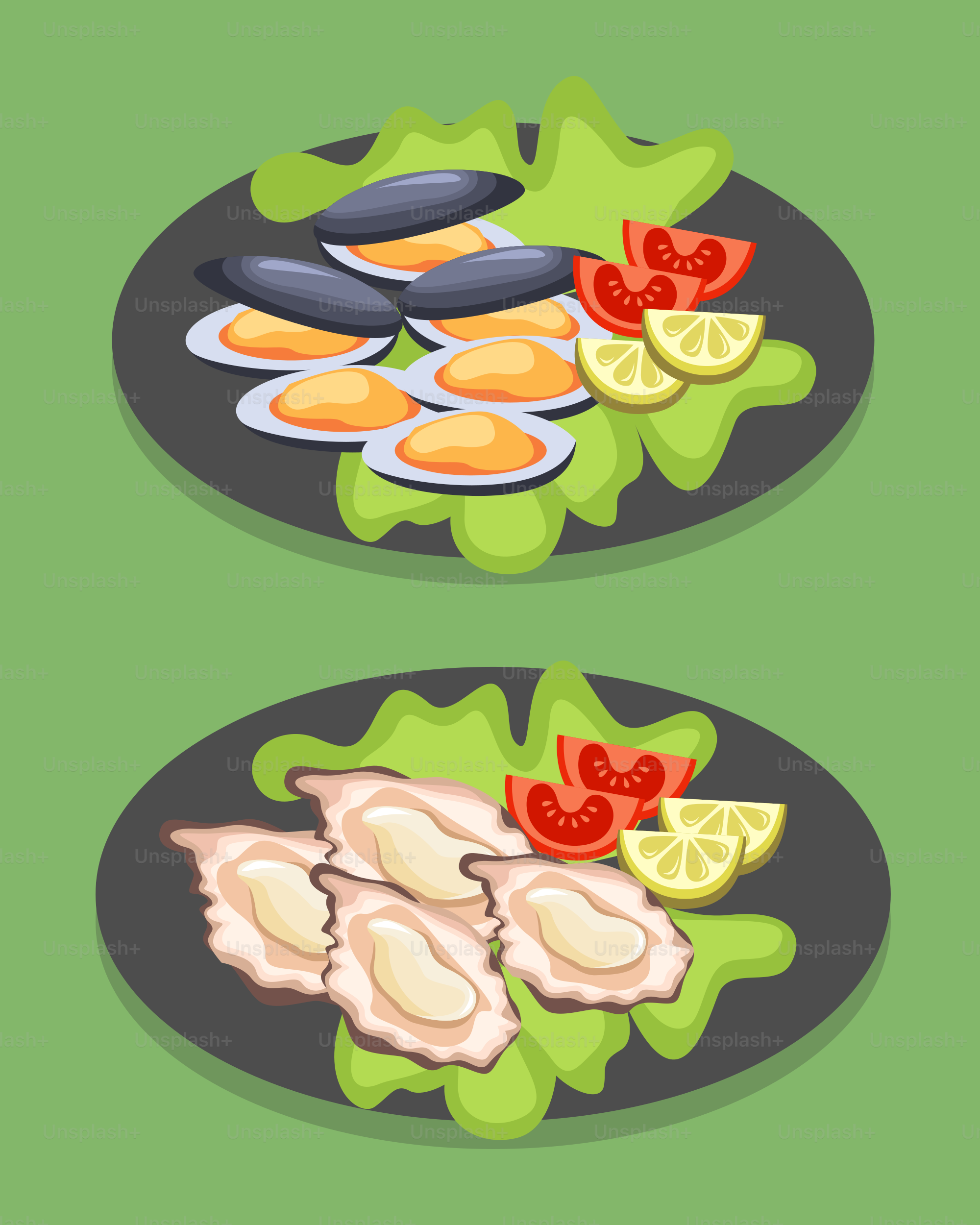 Dos platos de comida sobre fondo verde