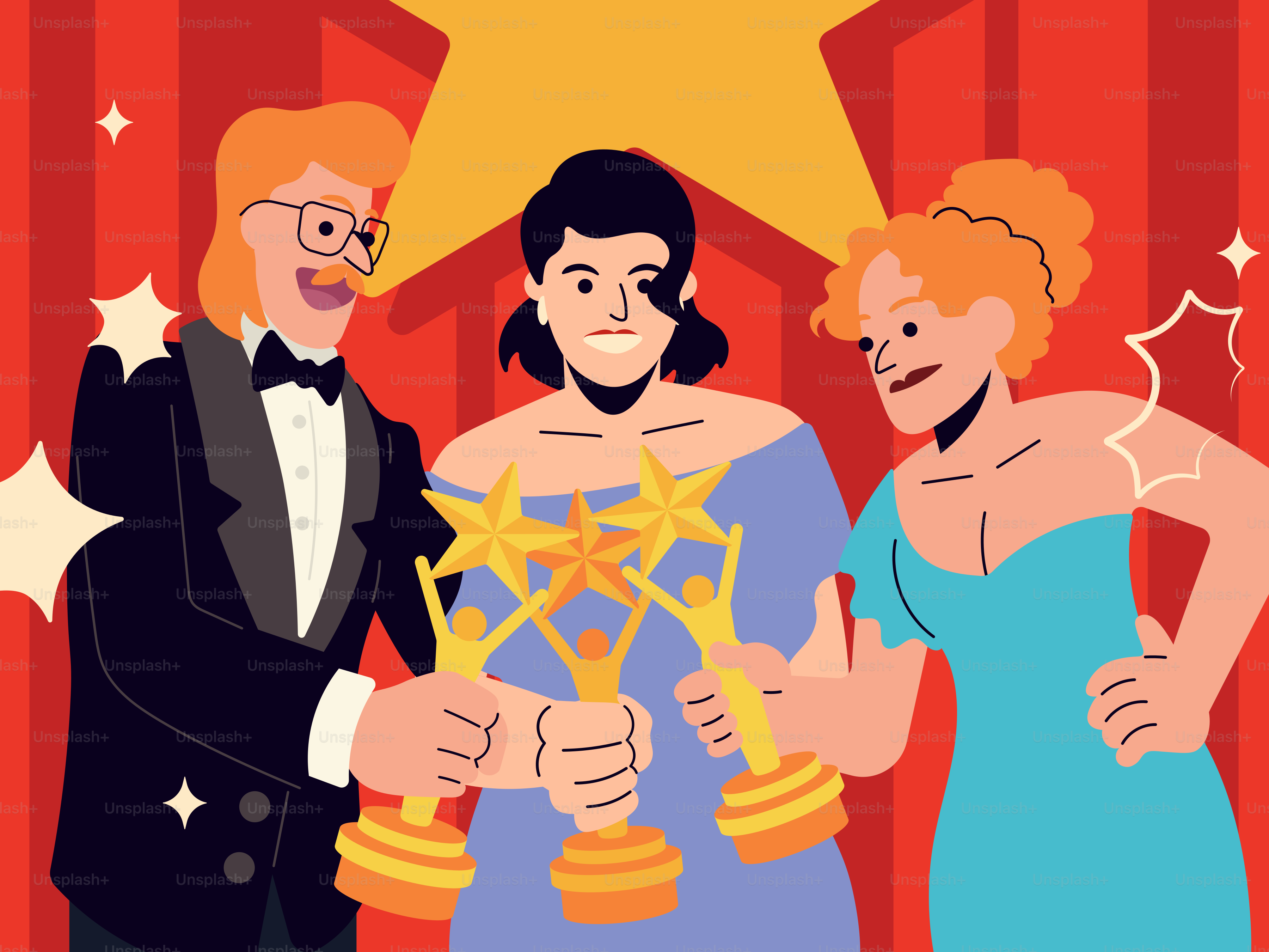 A group of people standing next to each other in front of a star