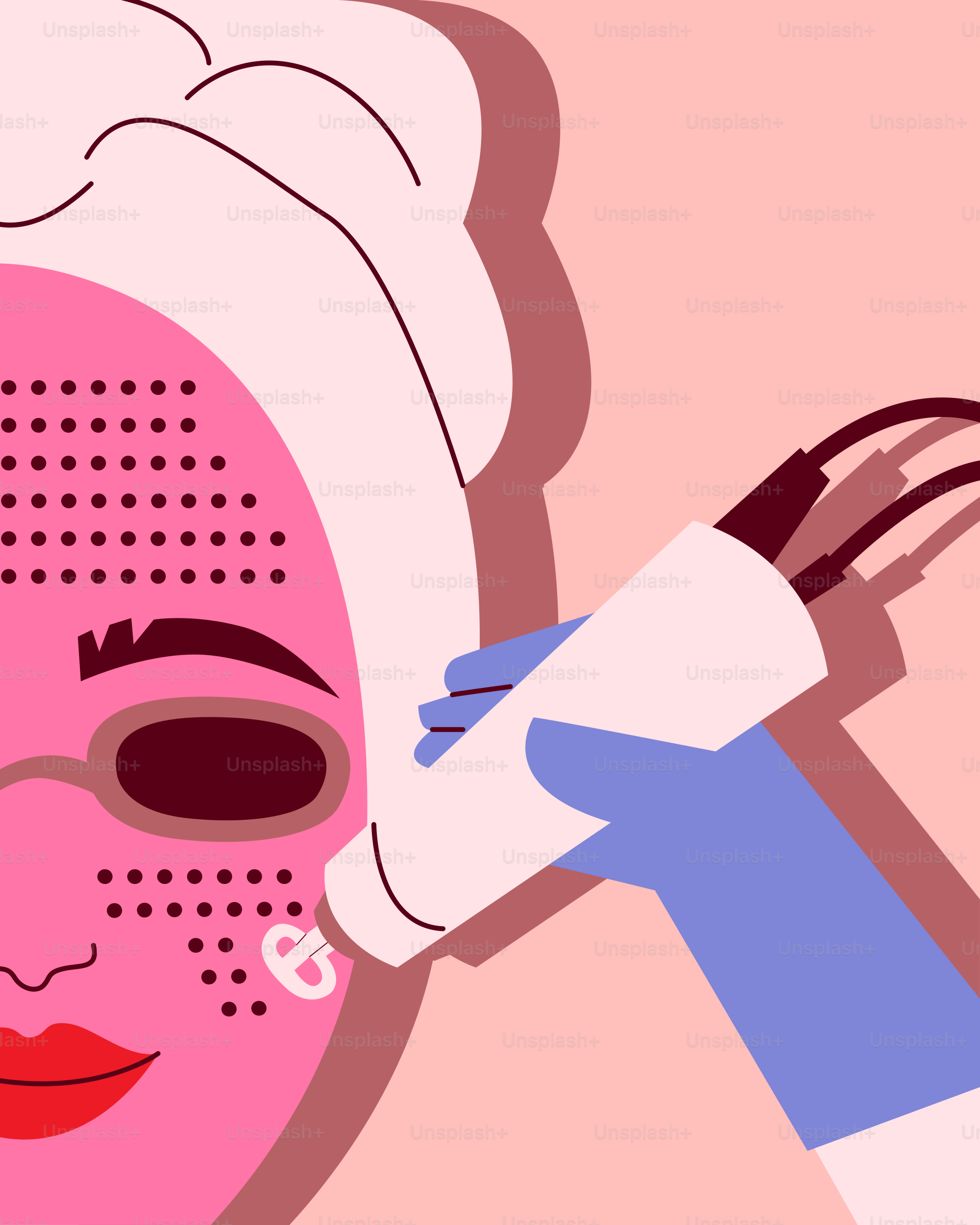 A woman with a pink mask and gloves