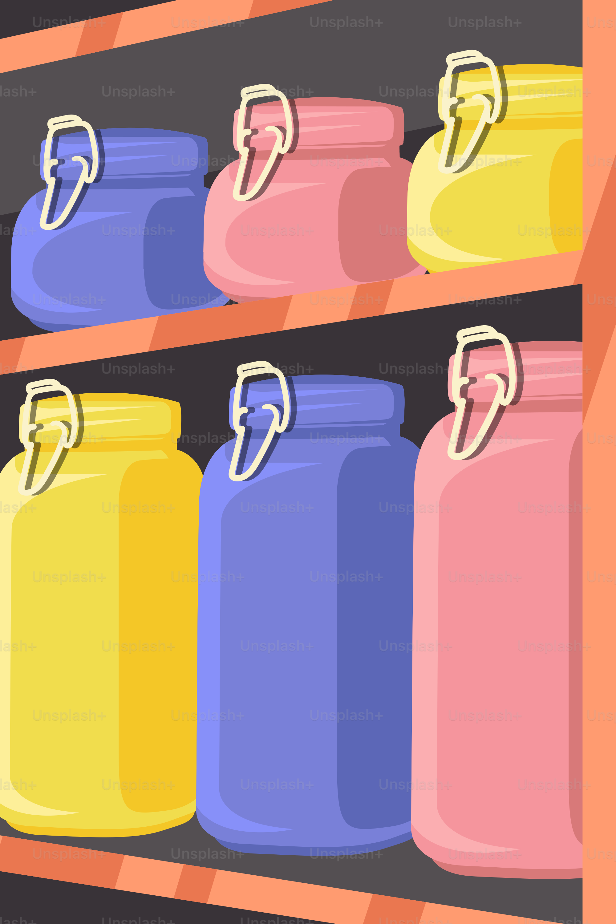 A bunch of jars that are on a shelf