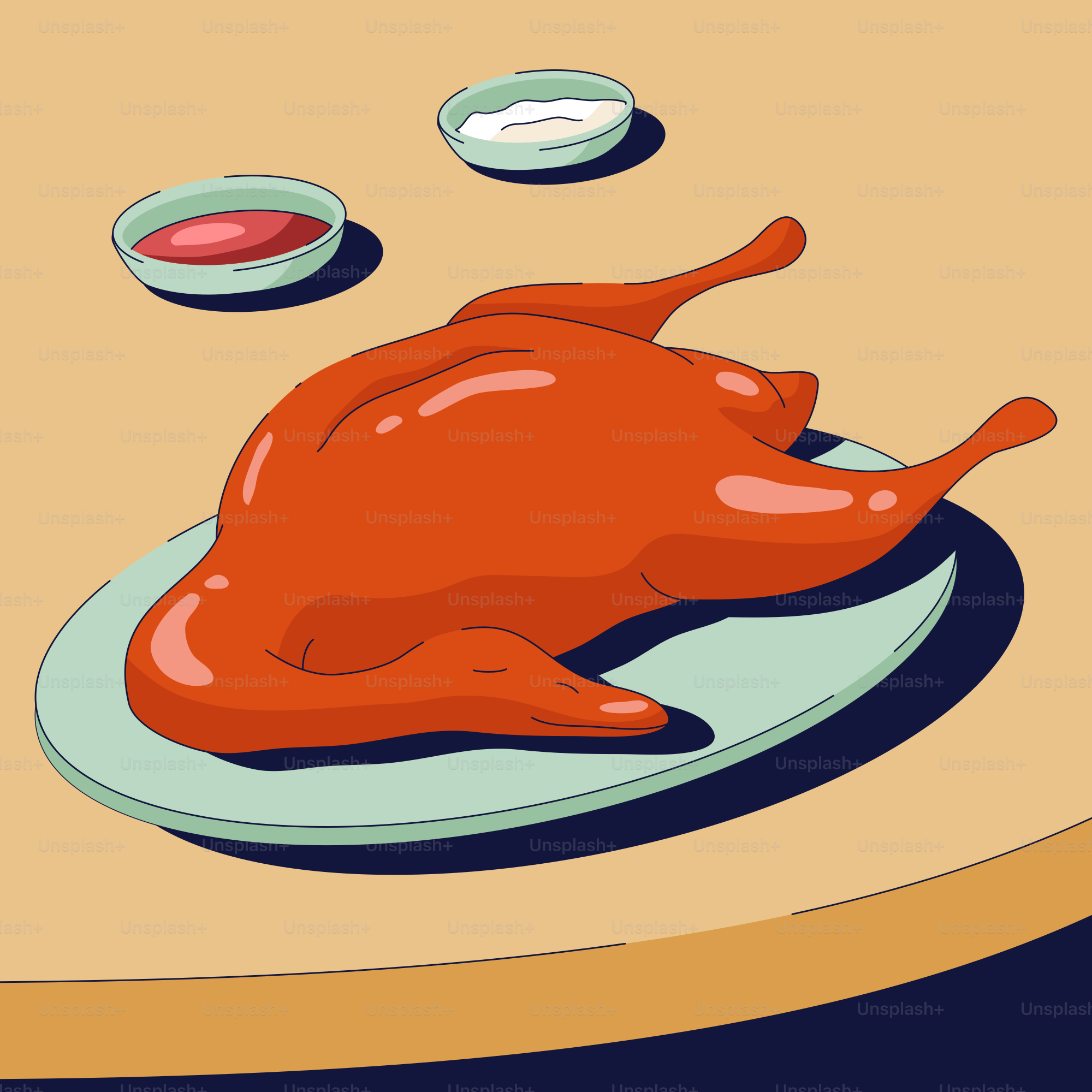 Un plato de comida con un pavo encima