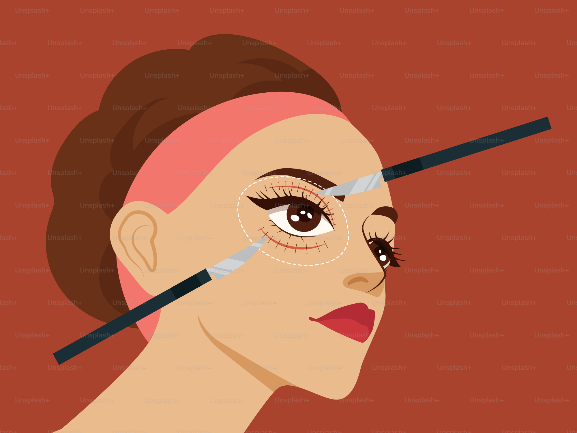 A woman with a pencil in her mouth