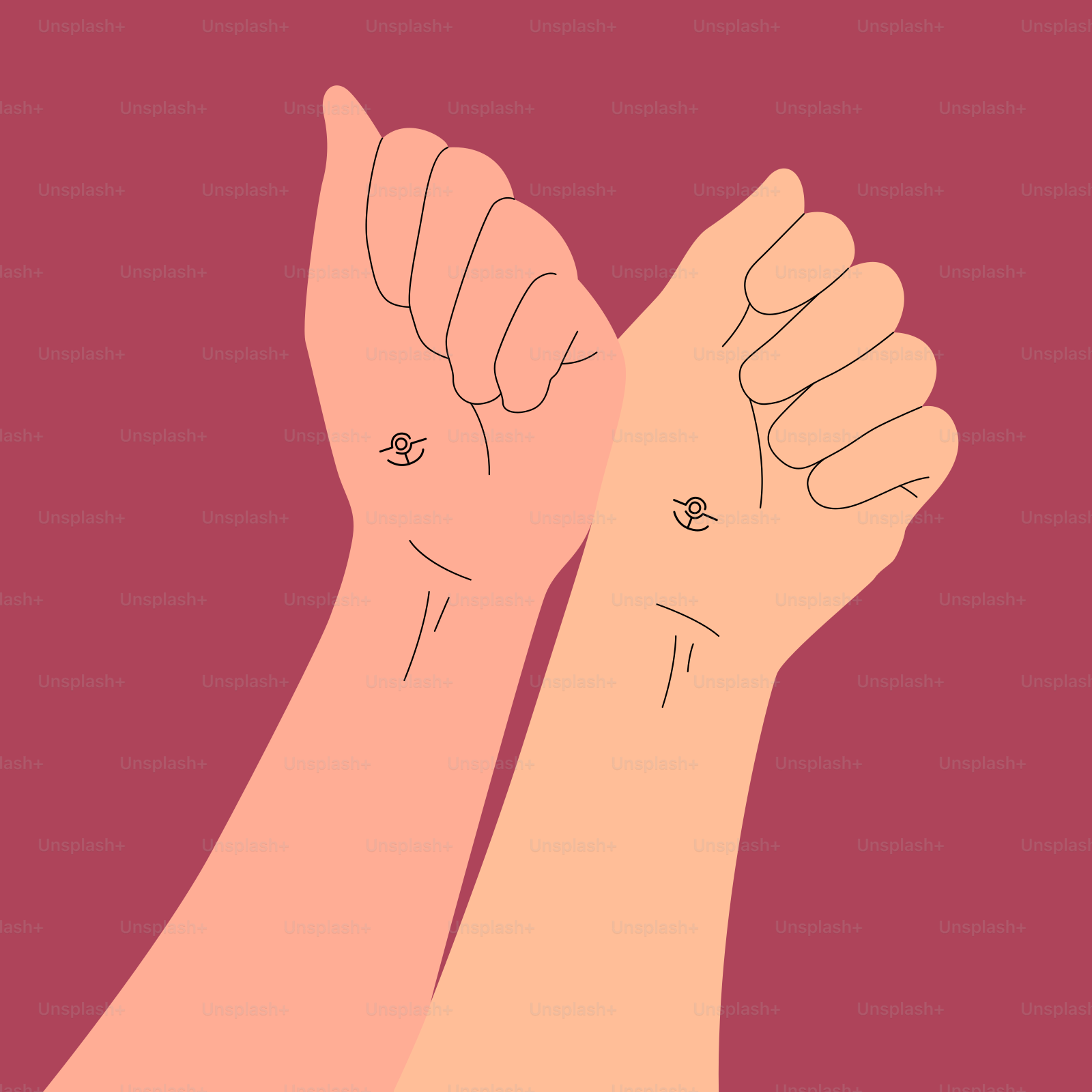 A pair of hands holding each other in the air