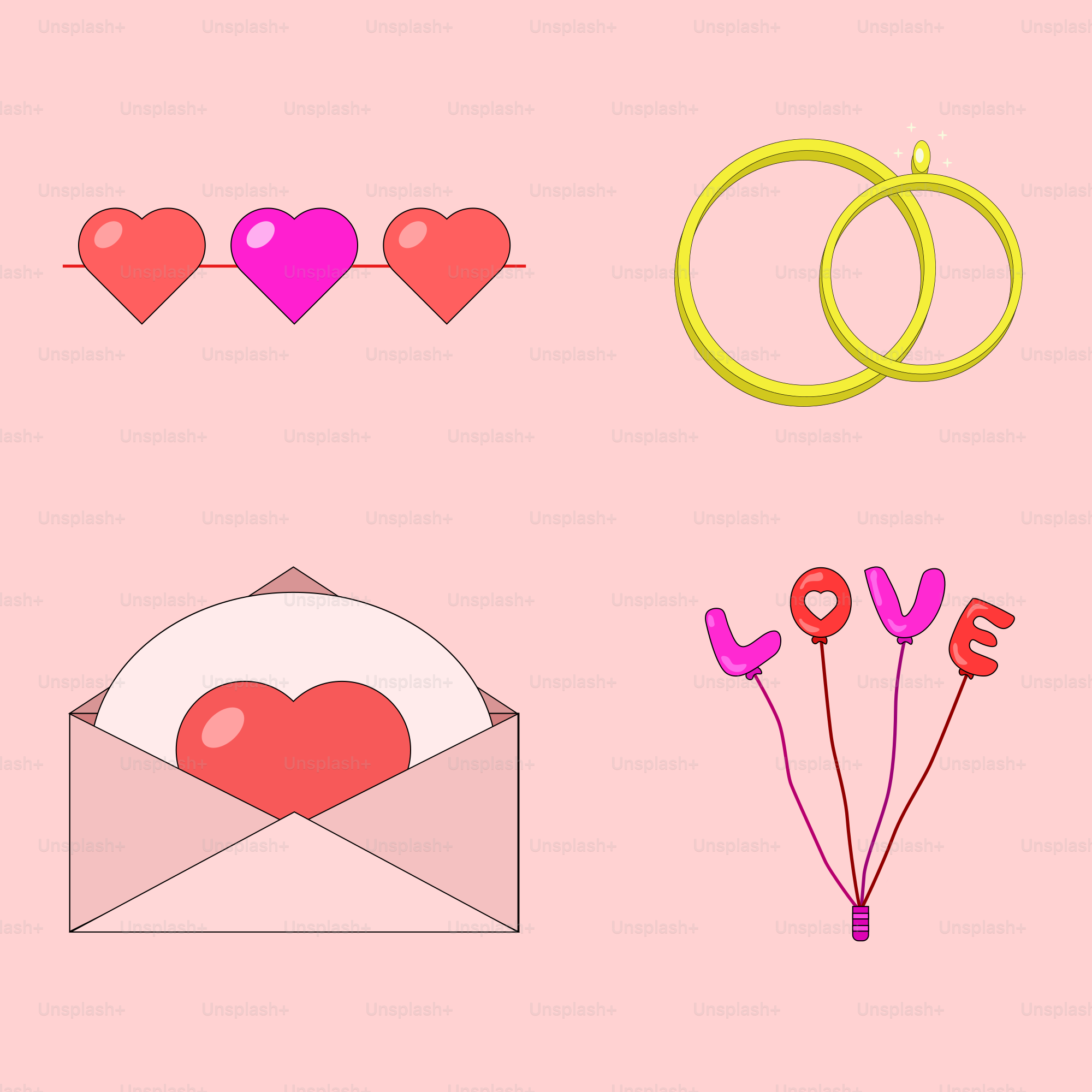 A pink background with a bunch of different items on it