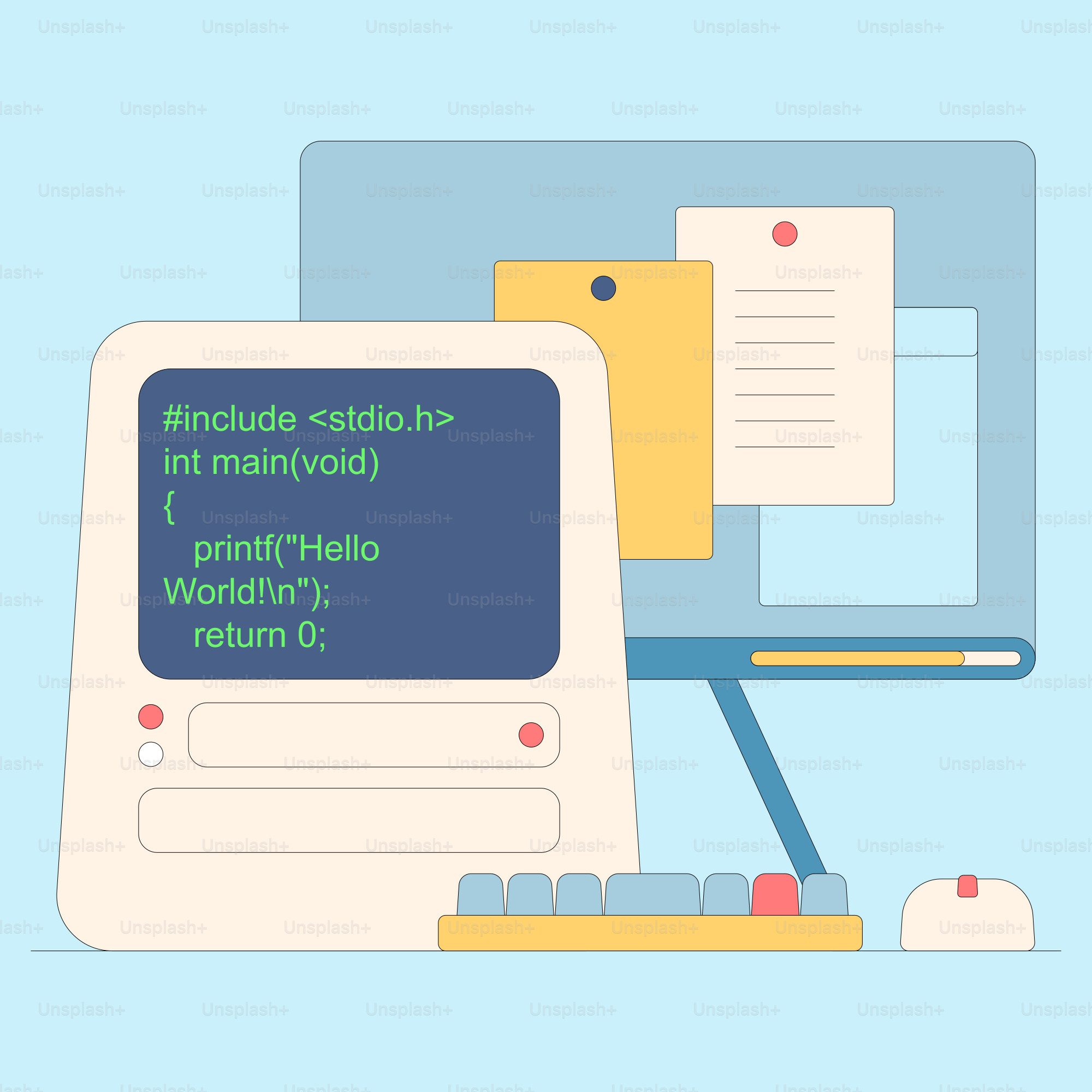 キーボードとマウスを備えたコンピュータモニター