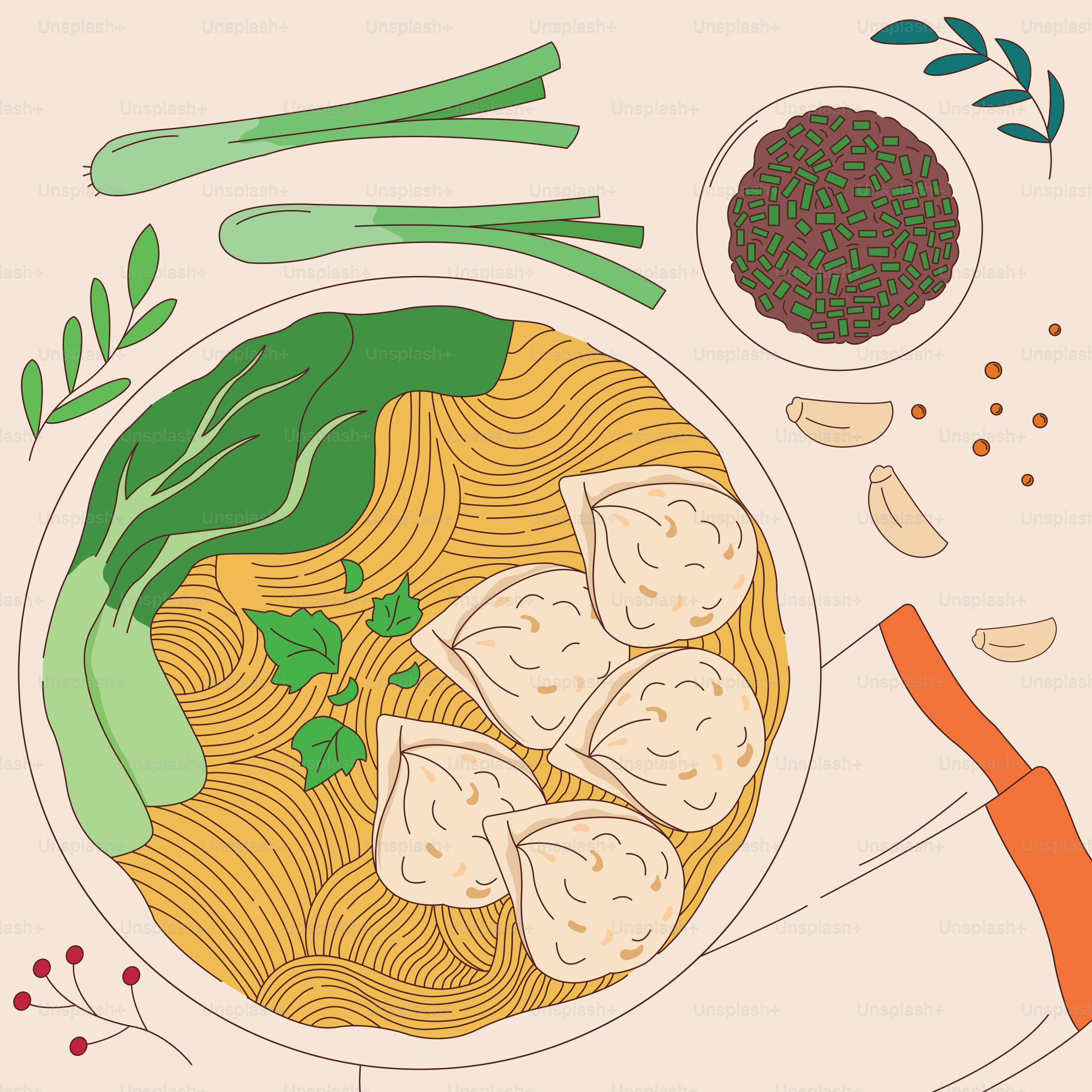 Un bol de nouilles et de légumes dans une assiette