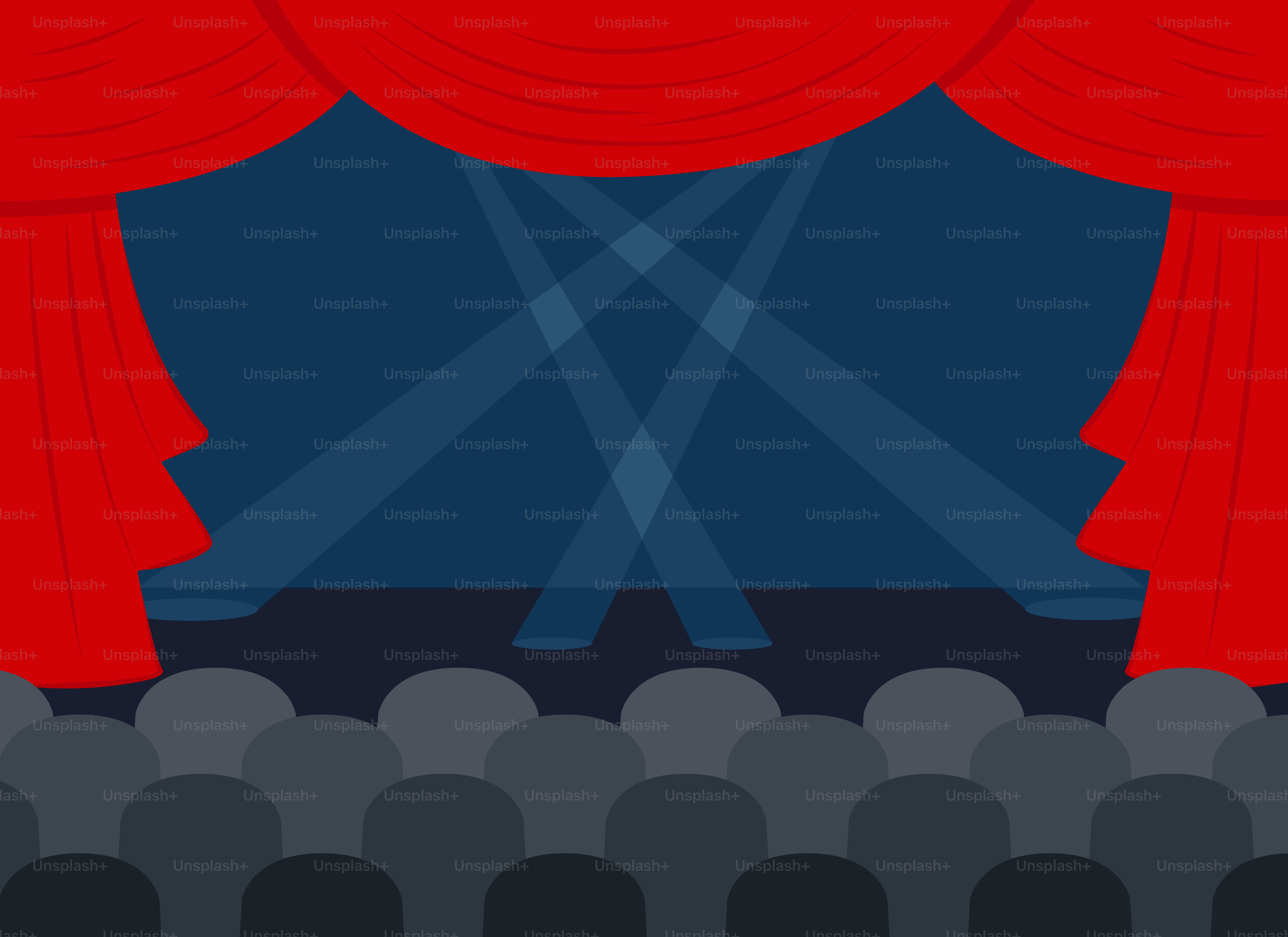 Eine Theaterbühne mit rotem Vorhang und Sitzen