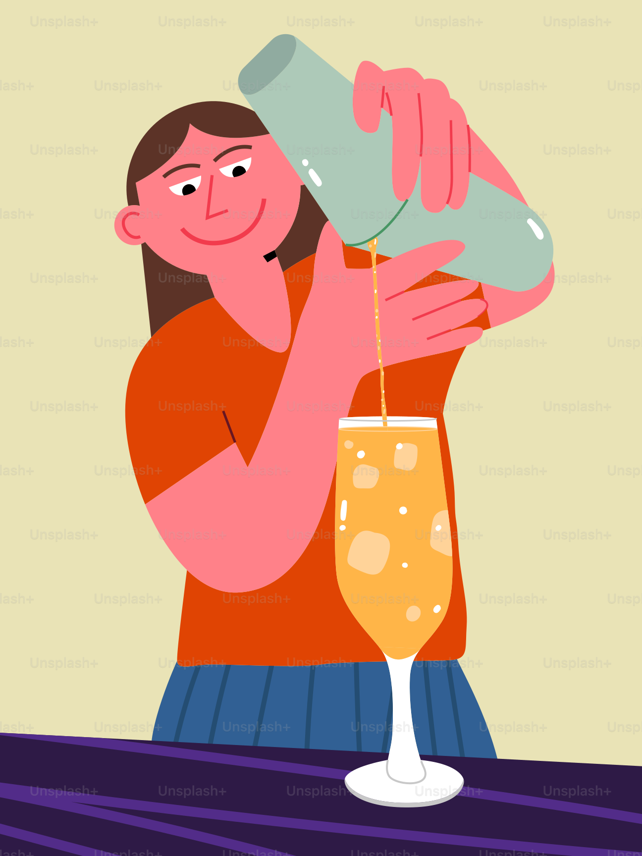 A woman pouring a drink into a glass