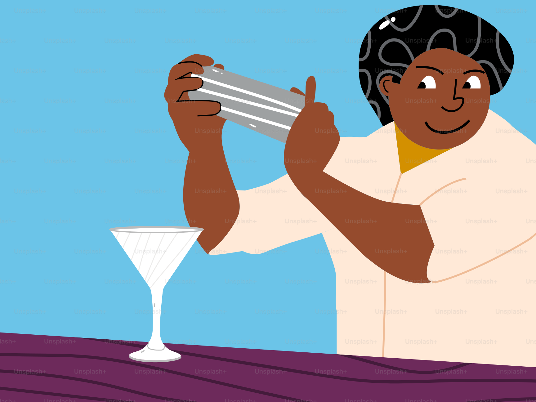 A cartoon of a woman holding a martini glass
