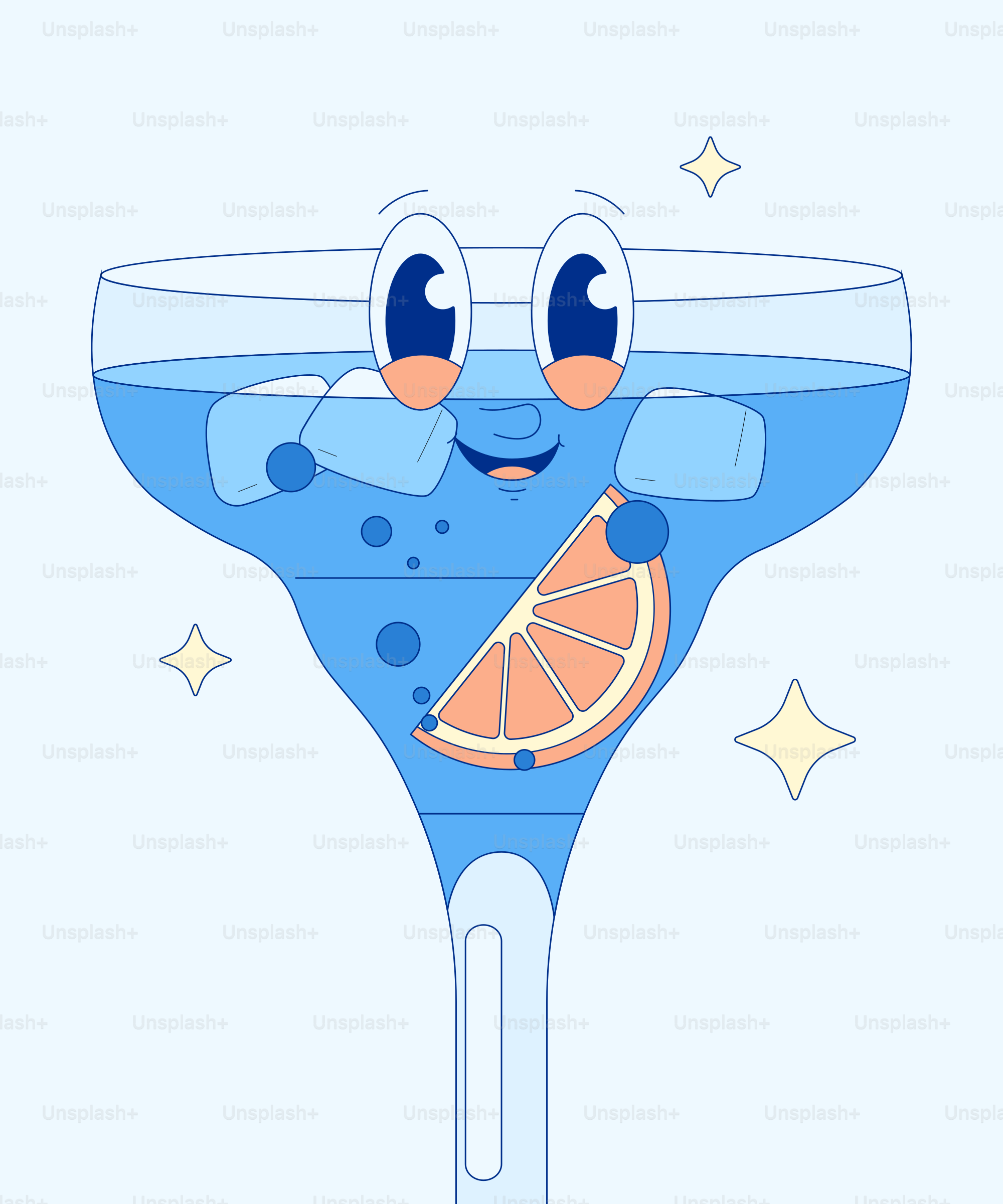 Ein blauer Cocktail mit einer Orangenscheibe darin