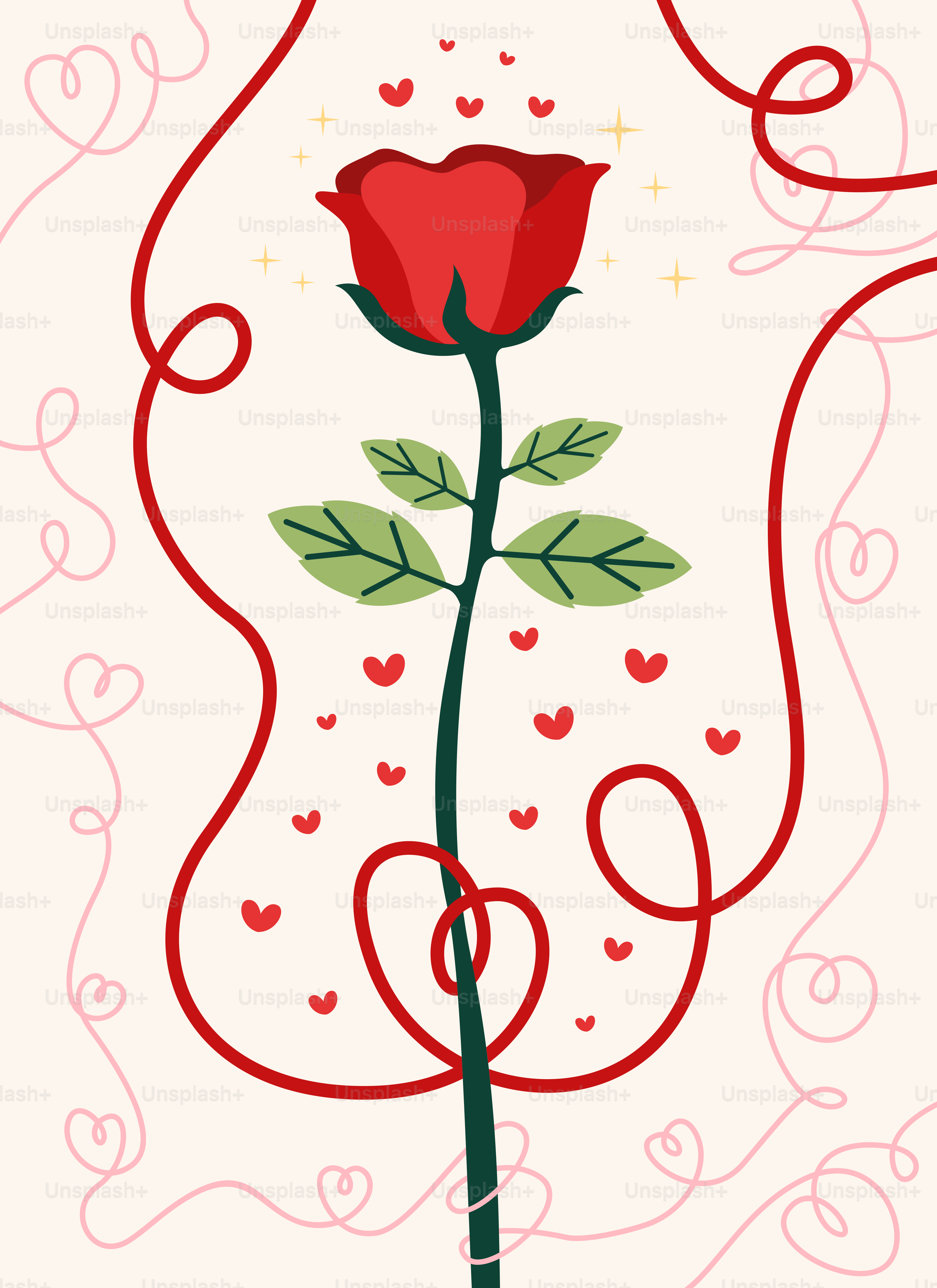 A drawing of a red rose on a white background