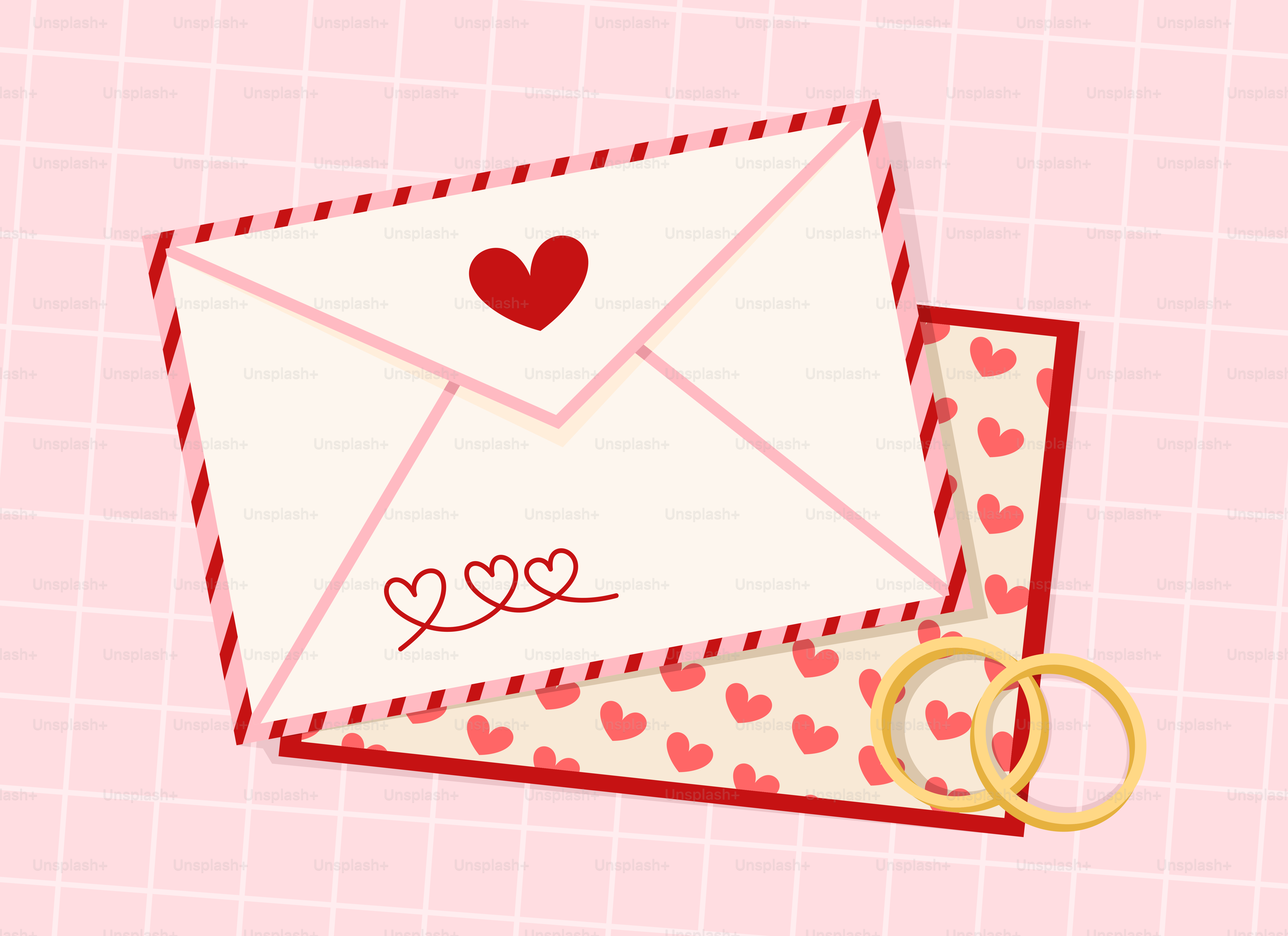 A couple of wedding rings sitting next to an envelope