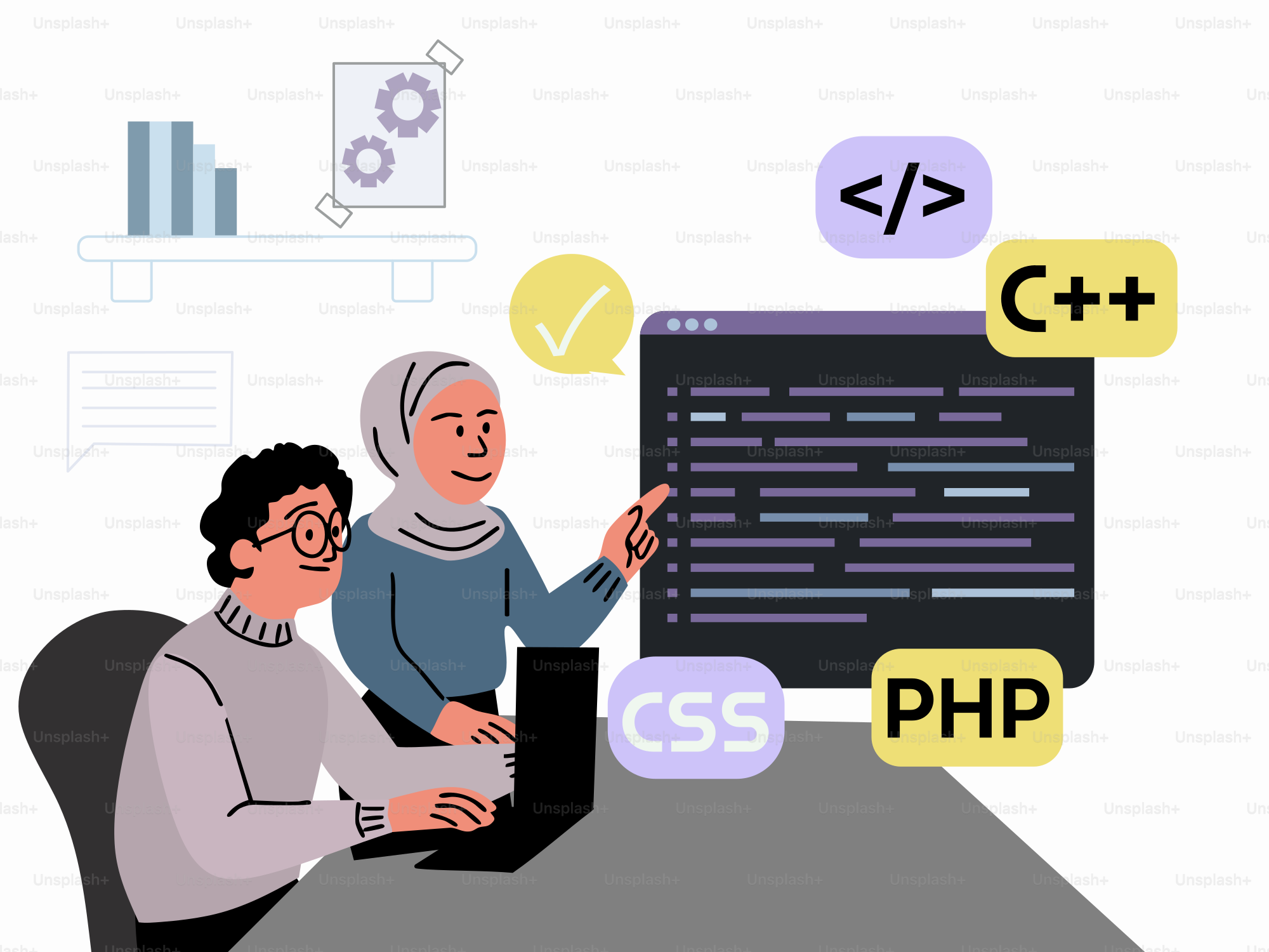 Una coppia di persone sedute a un tavolo con un laptop