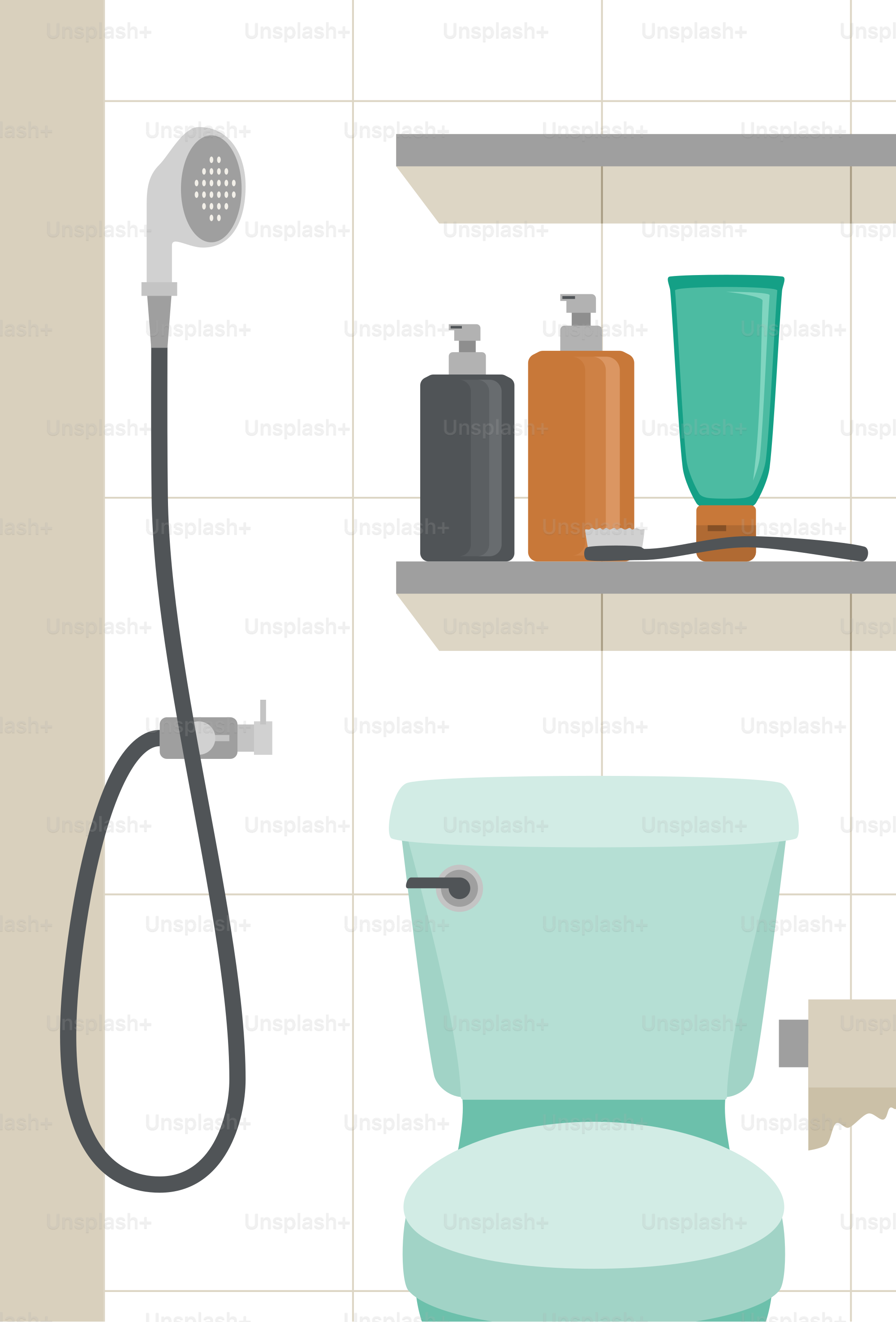 Une salle de bain avec des toilettes et une pomme de douche