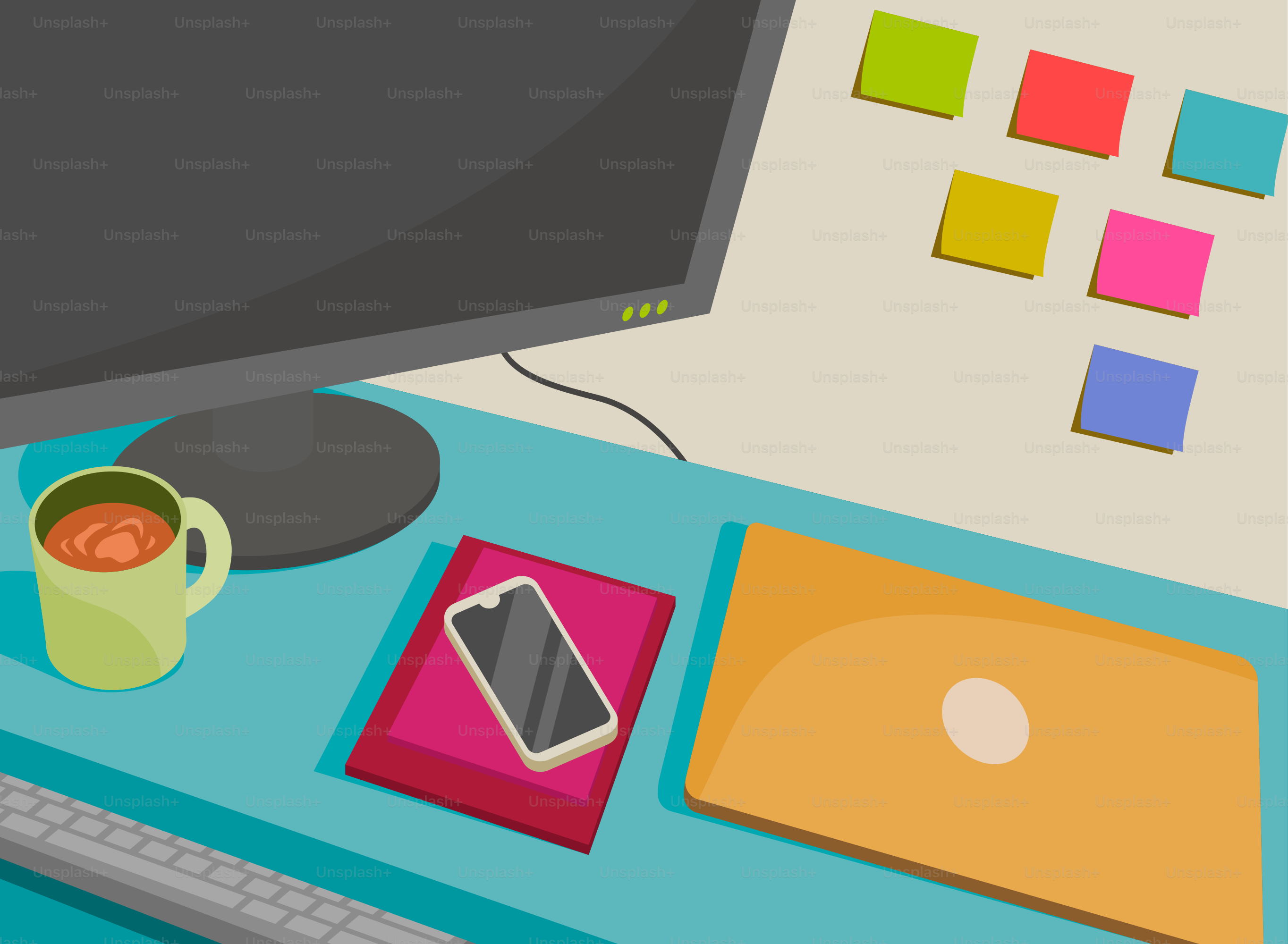 Ein Flachbildfernseher, der auf einem Schreibtisch steht