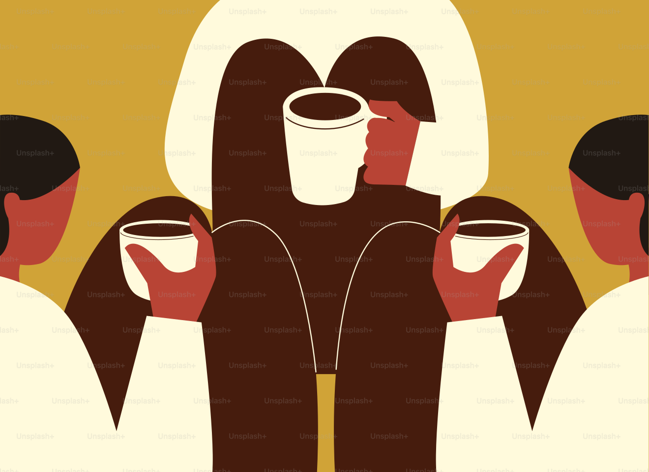 A group of people holding cups of coffee