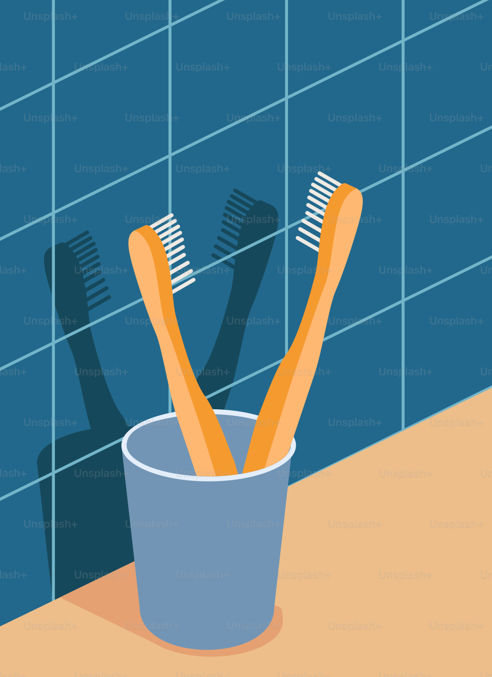 A couple of toothbrushes in a cup on a counter