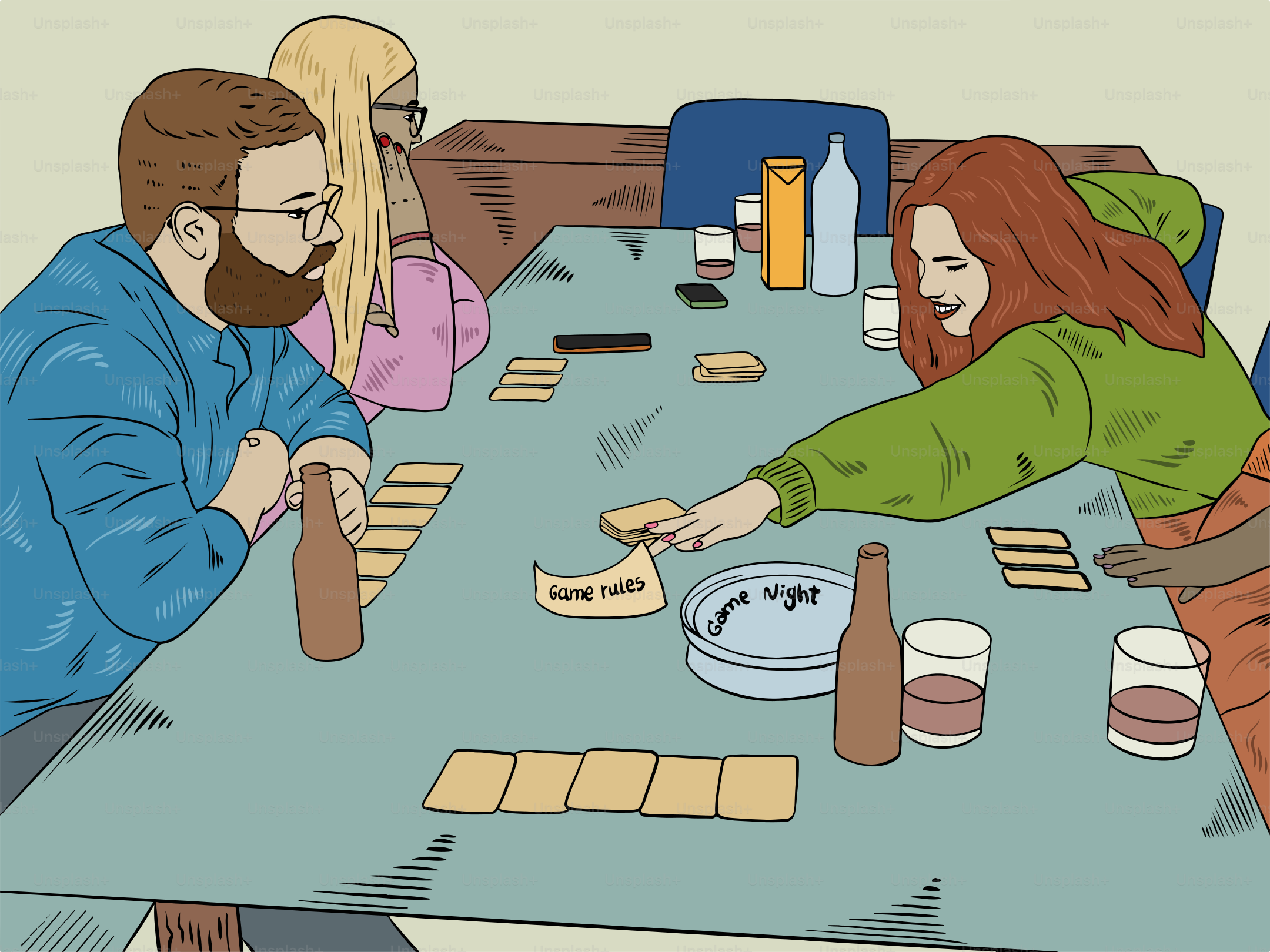 Eine Gruppe von Menschen, die um einen Tisch saßen