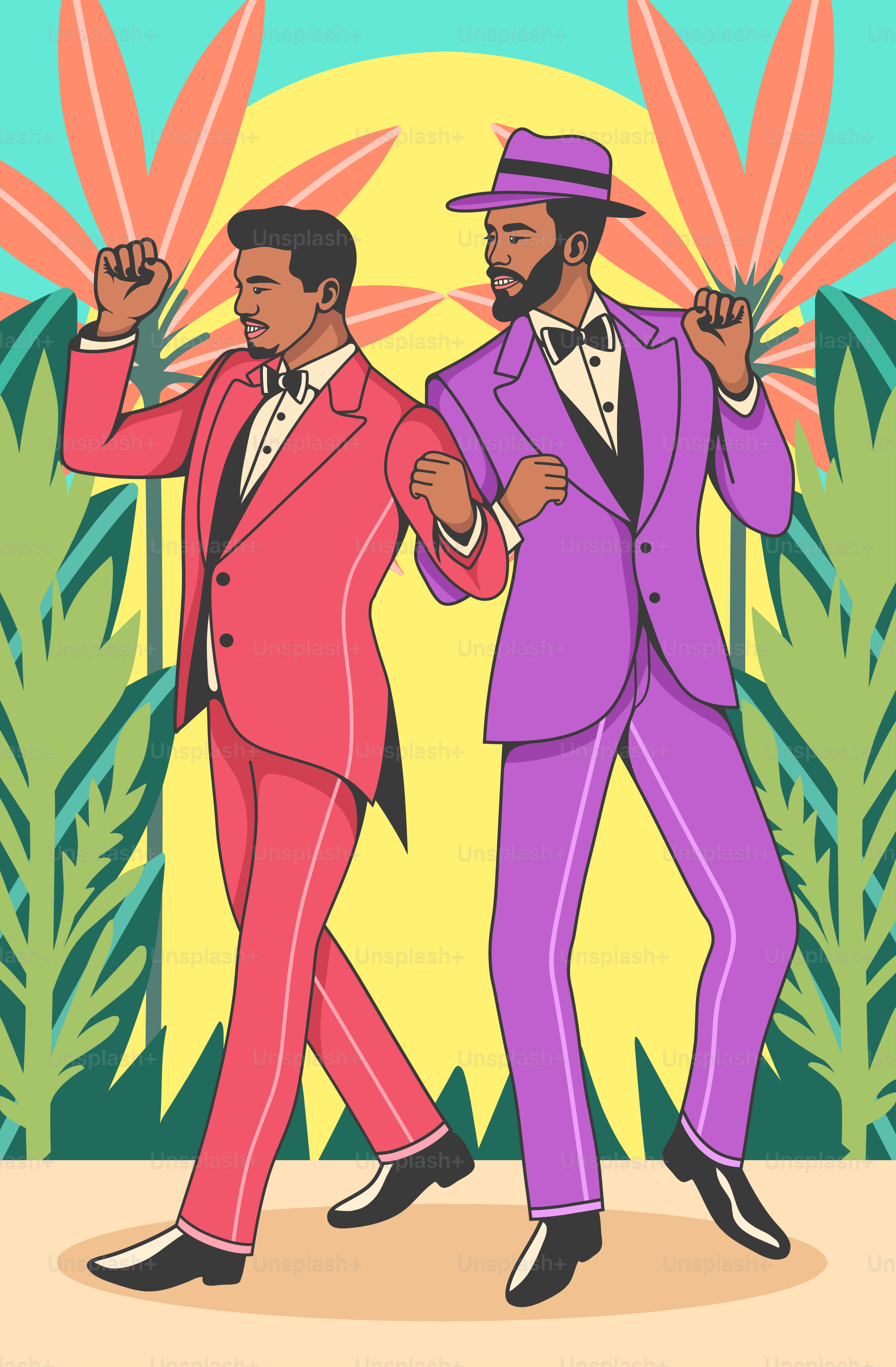 A couple of men in suits and hats dancing