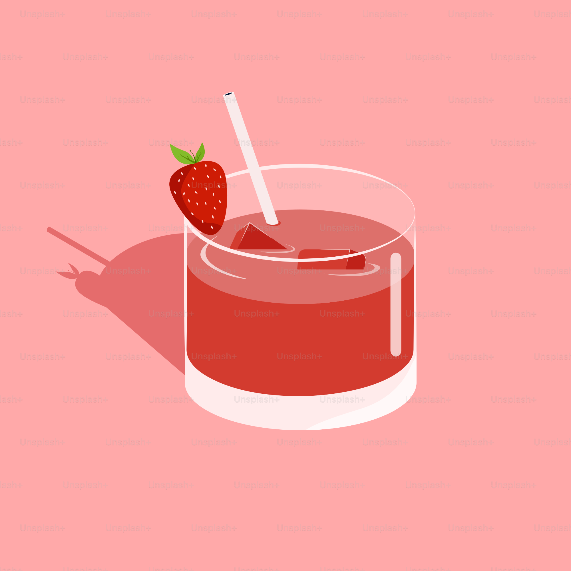 A glass of strawberry juice with a straw