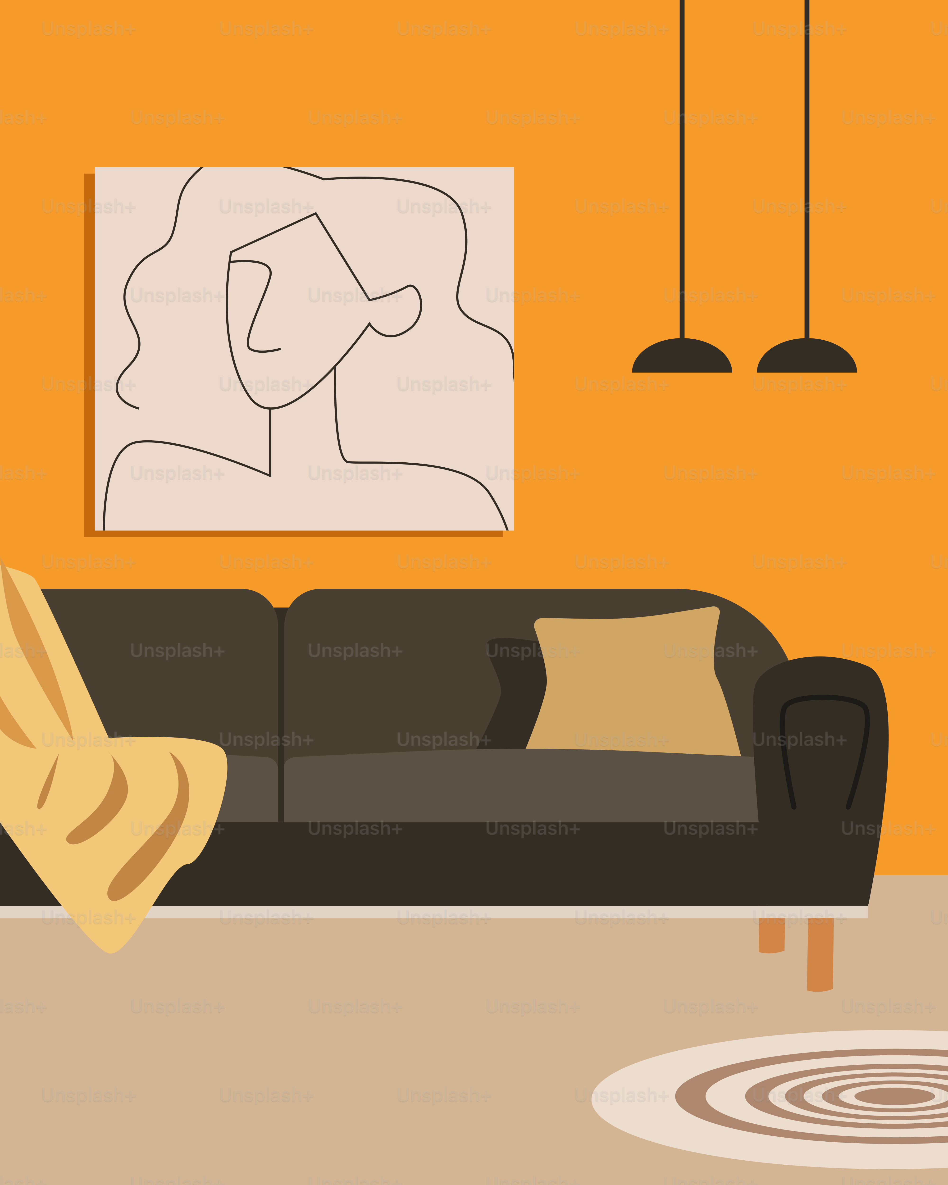 Ein Wohnzimmer mit einer Couch und einem Teppich