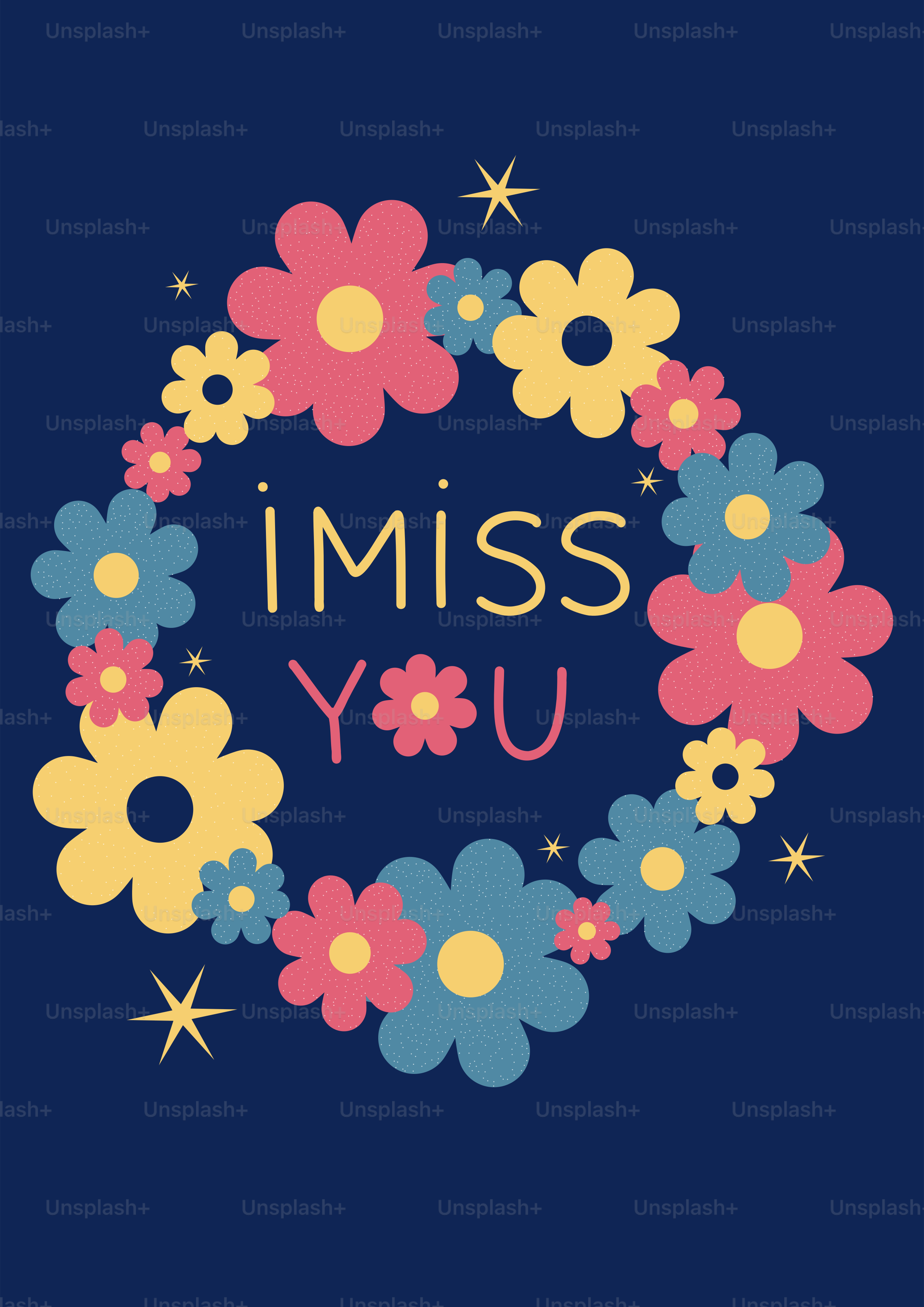 Um fundo azul com flores e as palavras eu sinto sua falta