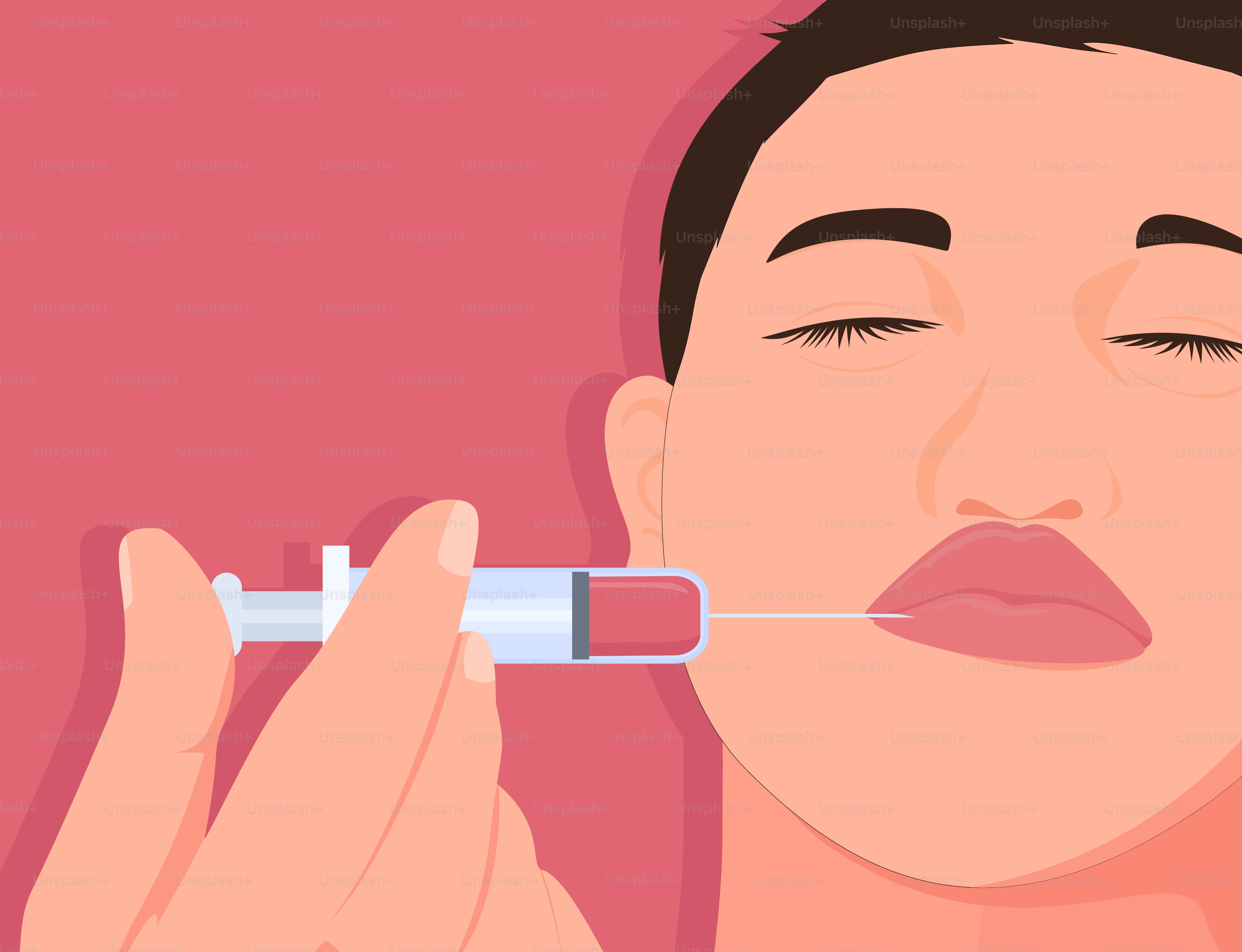 A woman with a needle in her mouth