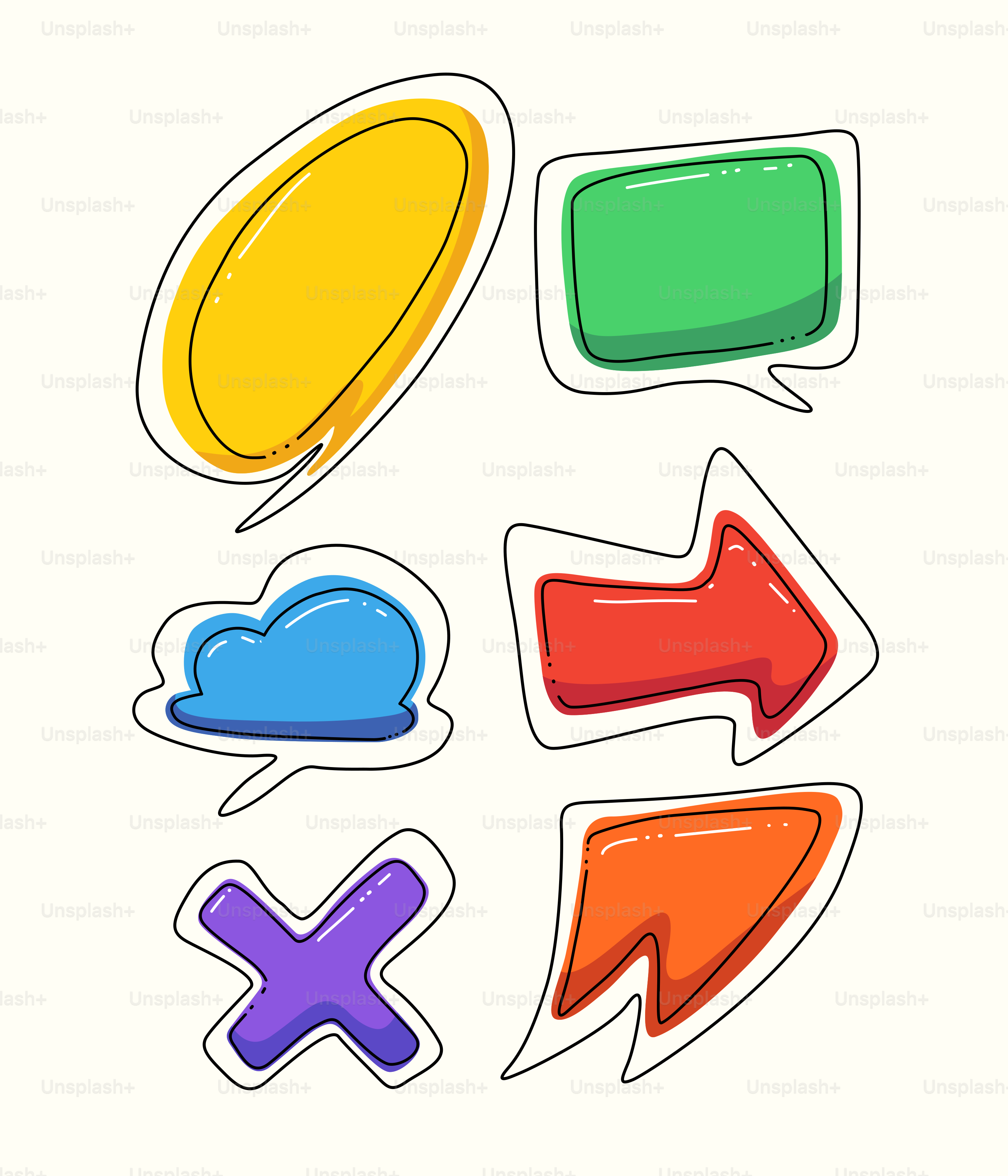 A set of different colored speech bubbles