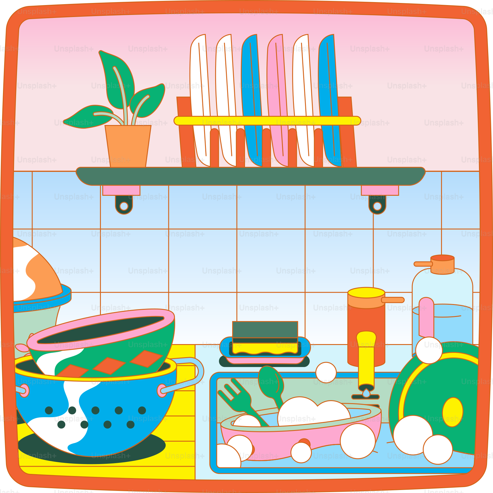A picture of a kitchen with pots and pans