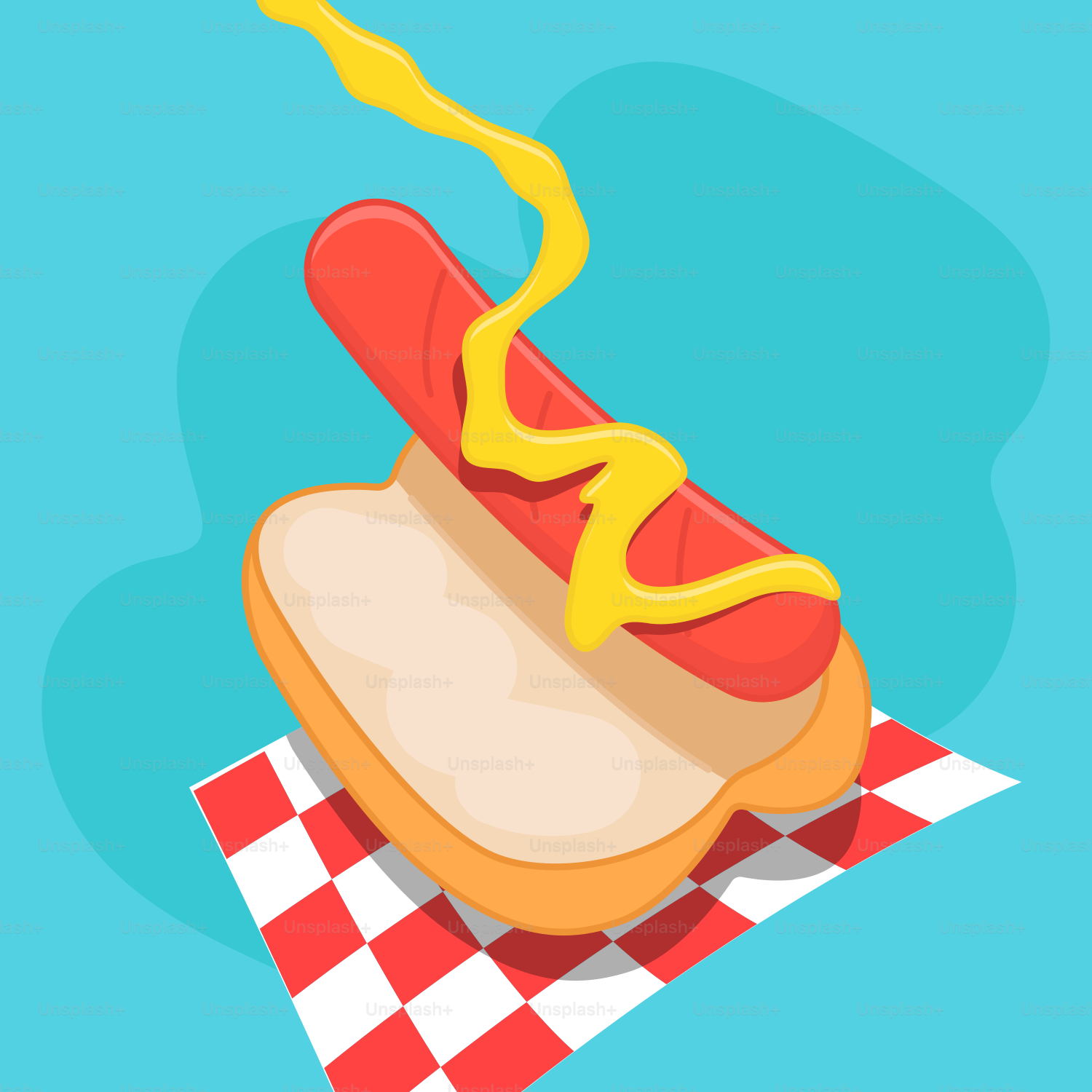 Ein Hot Dog mit Senf auf einer karierten Serviette