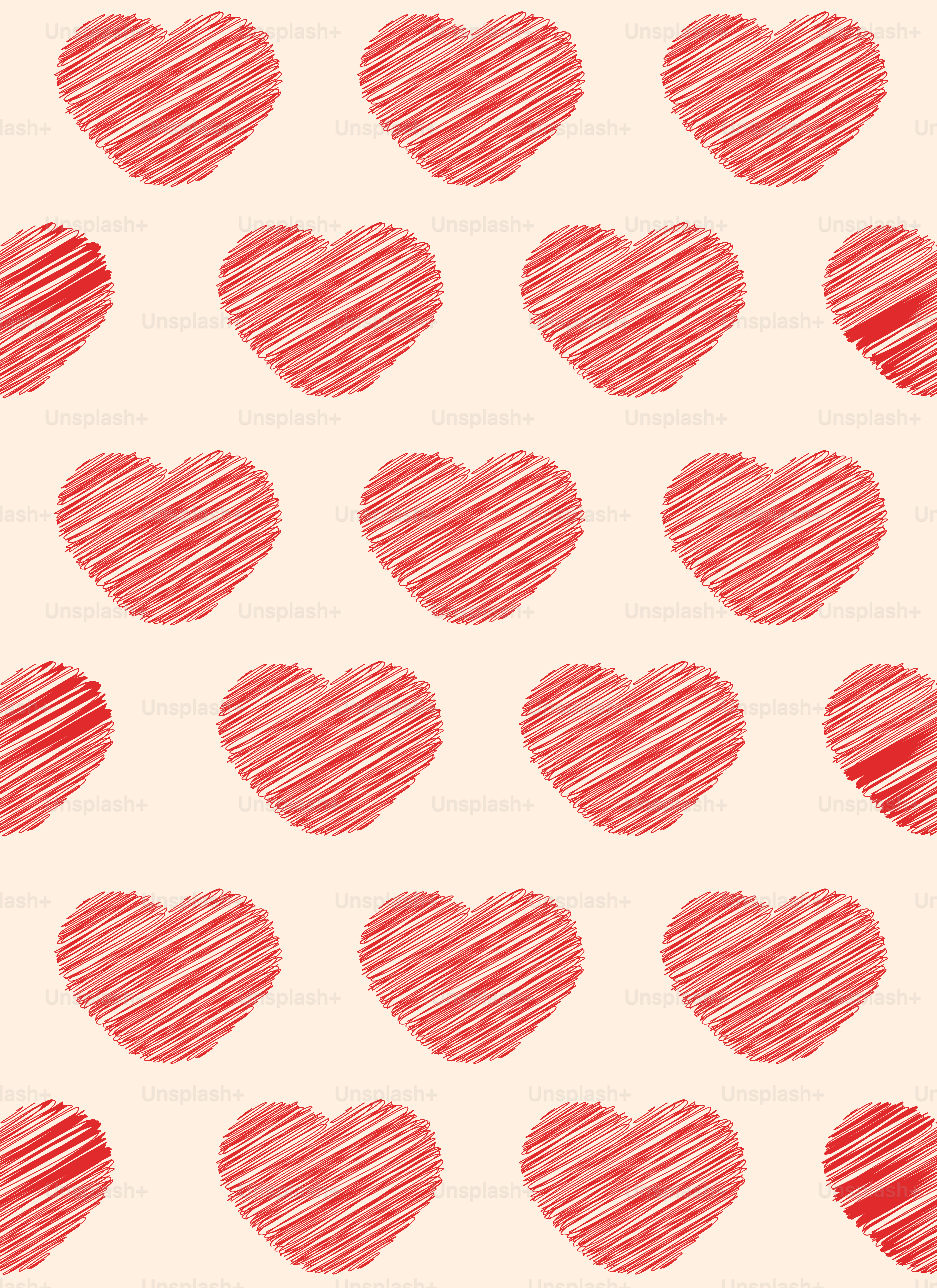 A pattern of red hearts on a white background