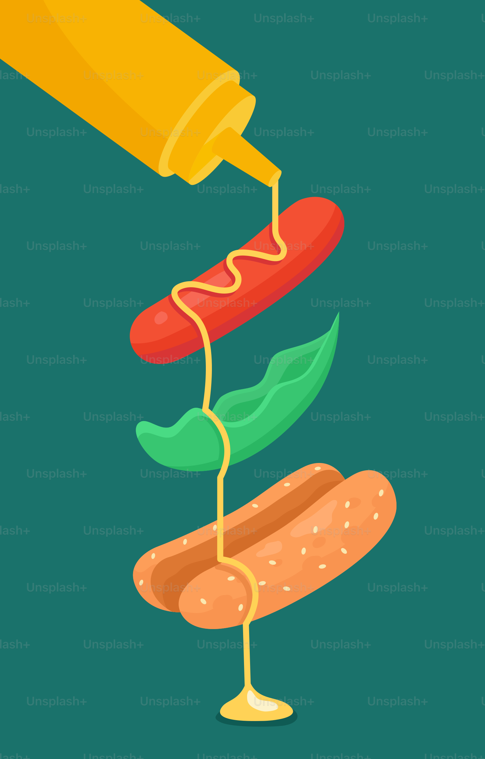 Ein Hot Dog, der mit Senf beträufelt wird